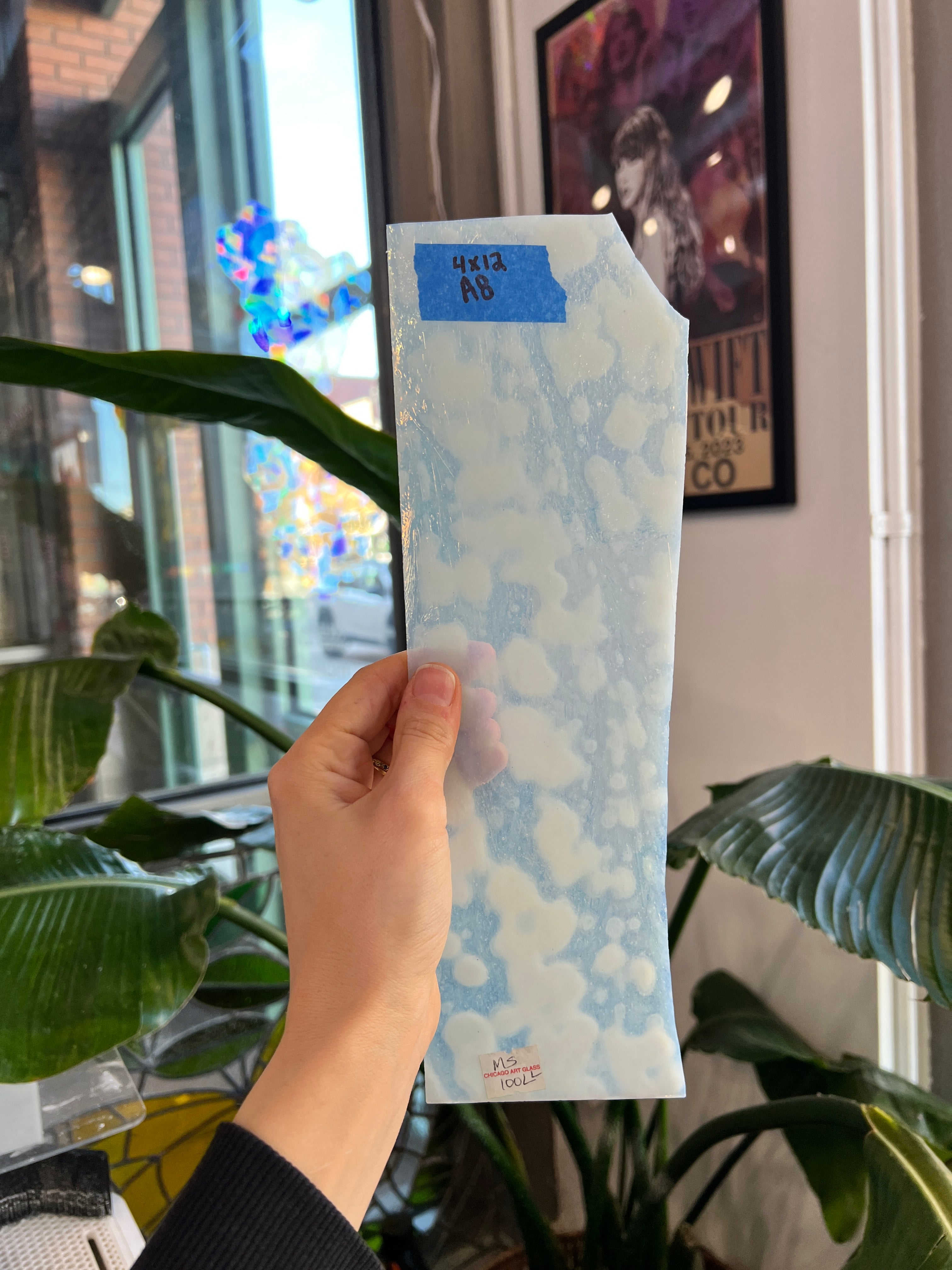 White Mottled Vintage Chicago Art Glass Sheet Glass Colorado Glassworks 12x4in (A8)