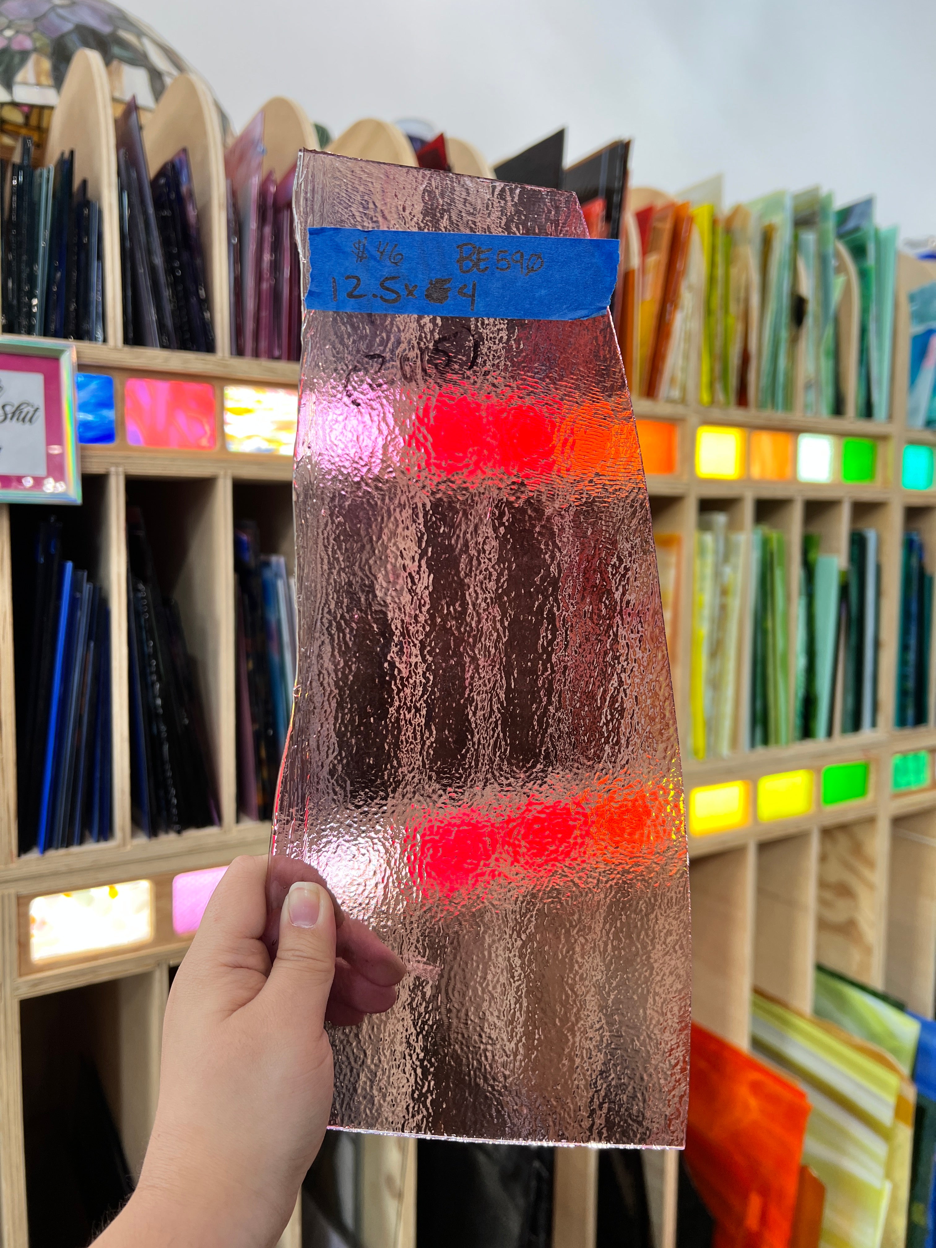 Vintage Transparent Pink Wispy Bullseye (striker) Sheet Glass Colorado Glassworks