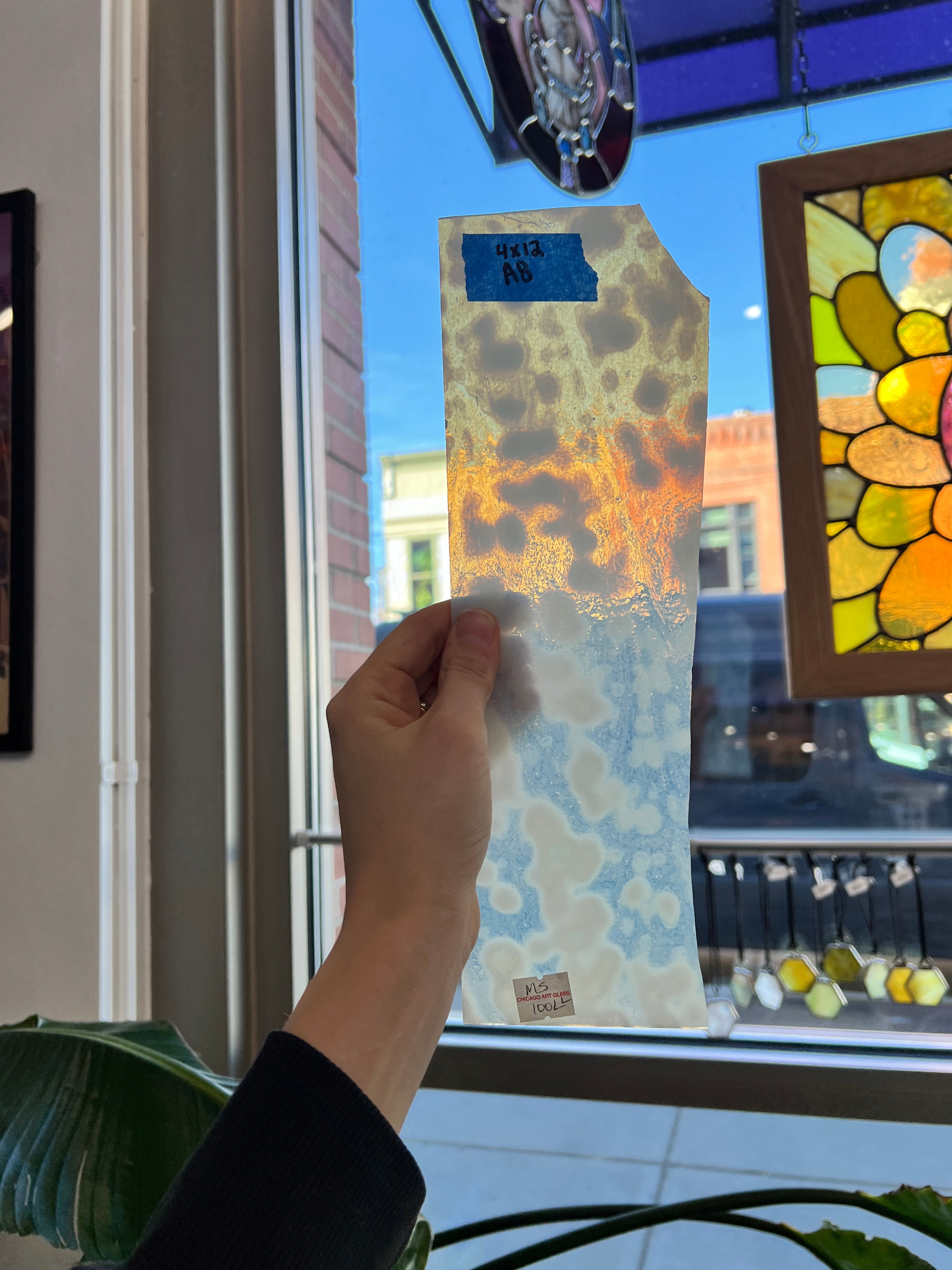 White Mottled Vintage Chicago Art Glass Sheet Glass Colorado Glassworks