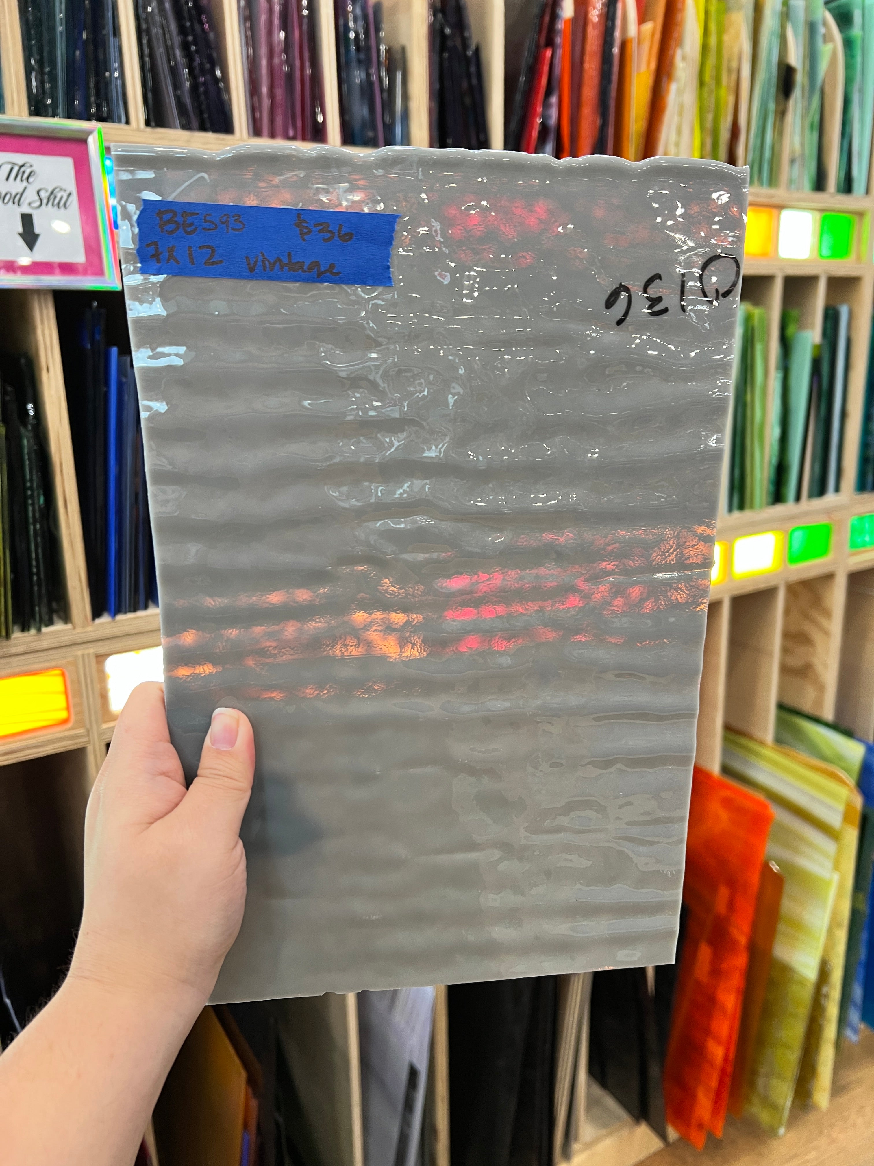Vintage Opaque Mottled Grey Bullseye Sheet Glass Colorado Glassworks BE593 (7 x 12in)