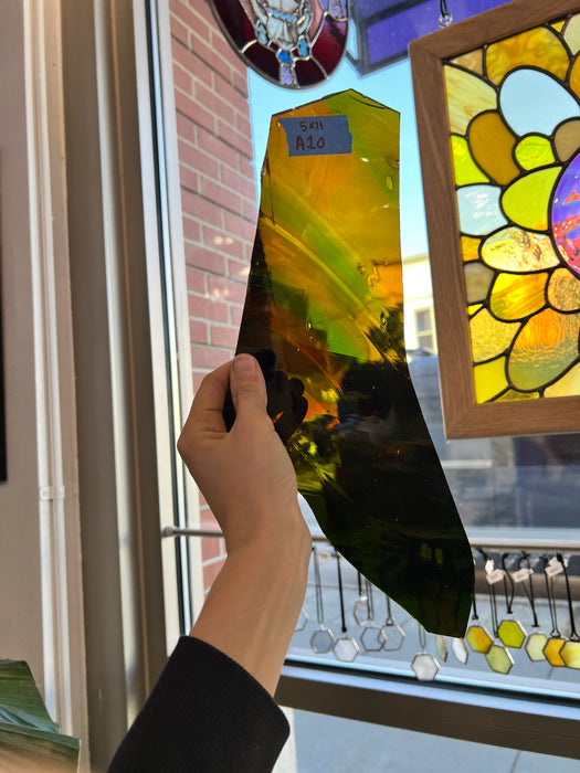 Green Amber Fade Vintage Hartley Wood Sheet Glass Colorado Glassworks