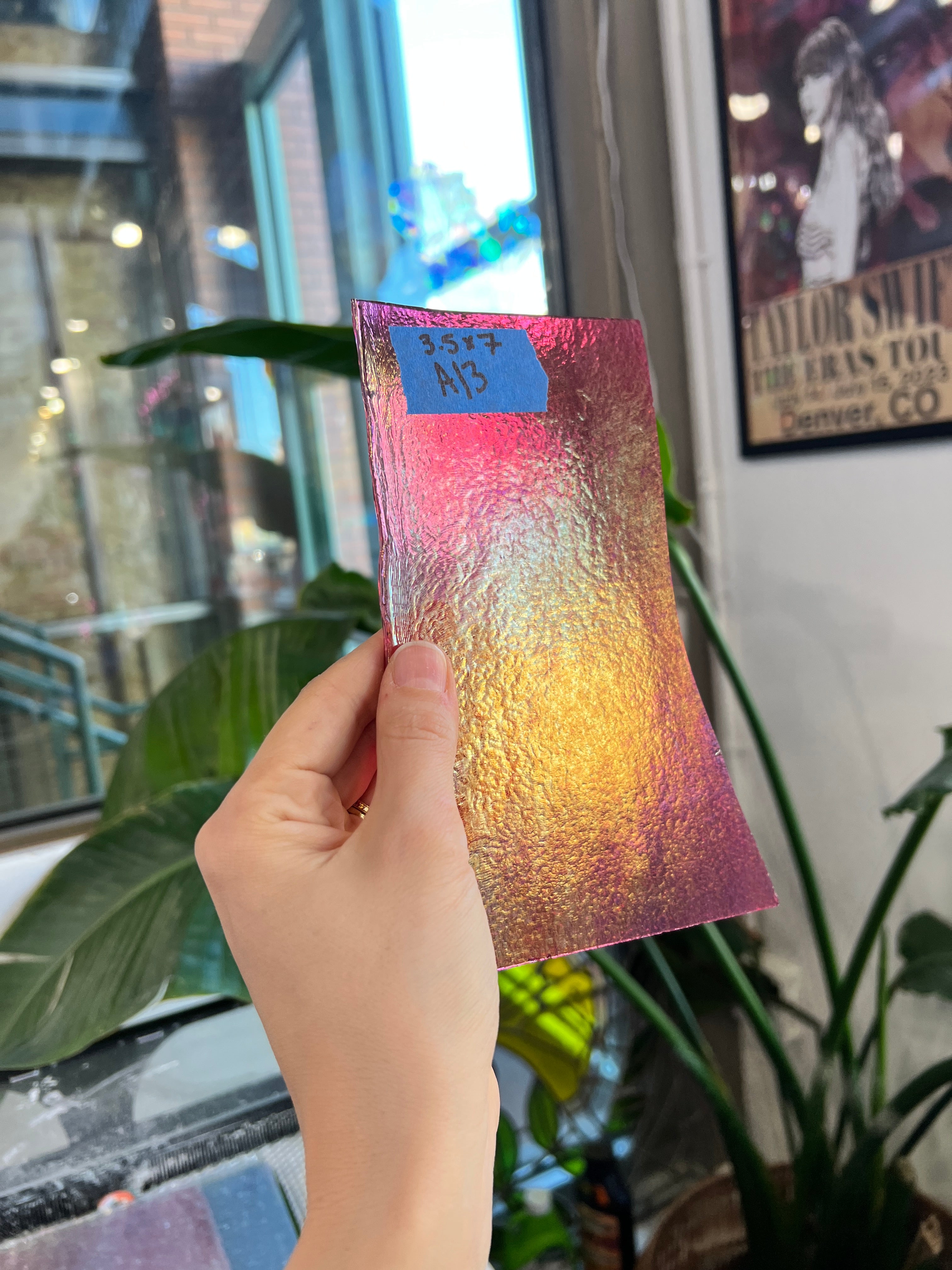 Iridescent Hot Pink Bullseye Fusible 90 COE Colorado Glass Works A20 (3x7in)