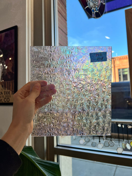 Iridescent Clear Florentine Wissmach Sheet Glass Colorado Glass Works