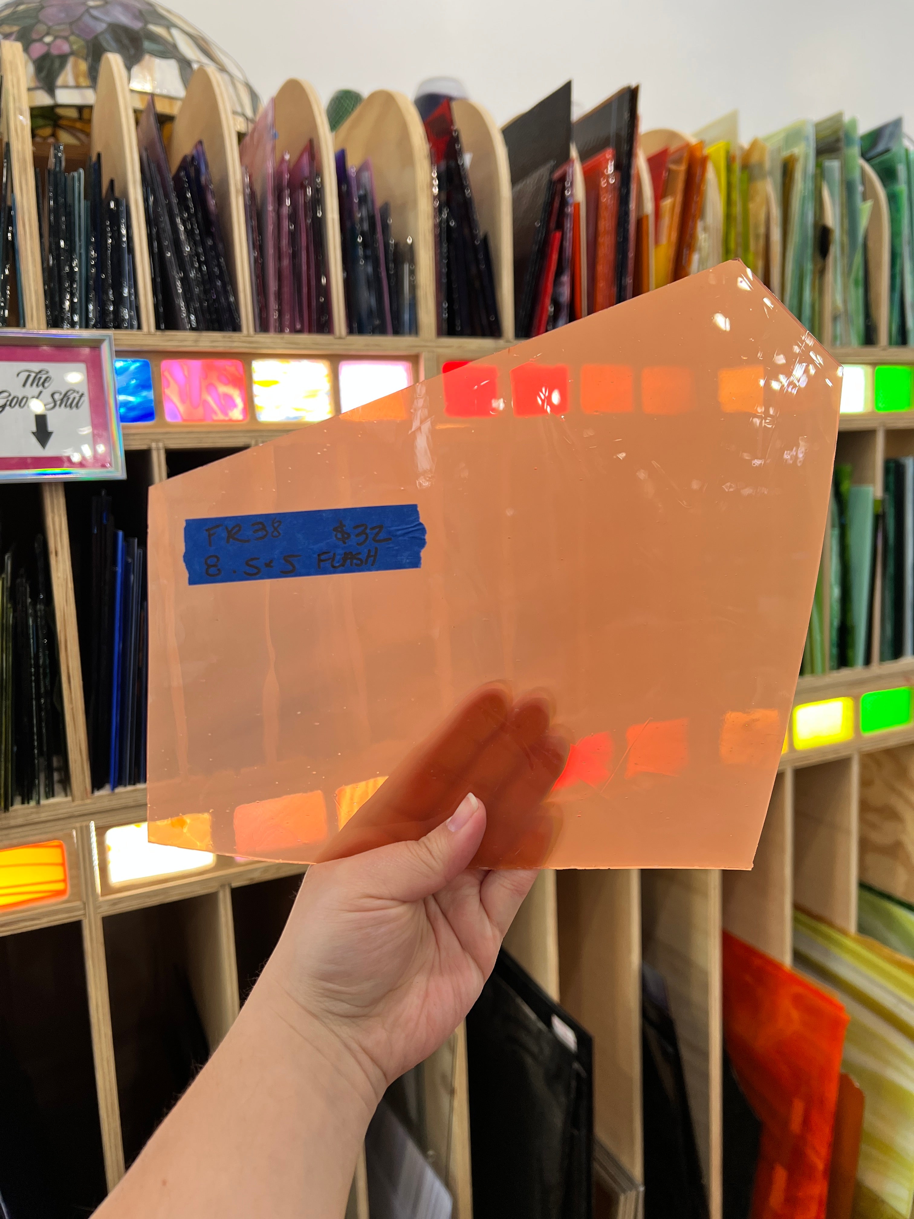 Mouthblown Peach Flashed Fremont Sheet Glass Colorado Glassworks
