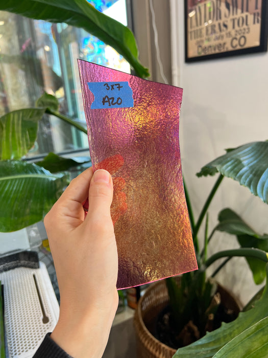 Iridescent Hot Pink Bullseye Fusible 90 COE Colorado Glass Works A13 (3.5x7in)