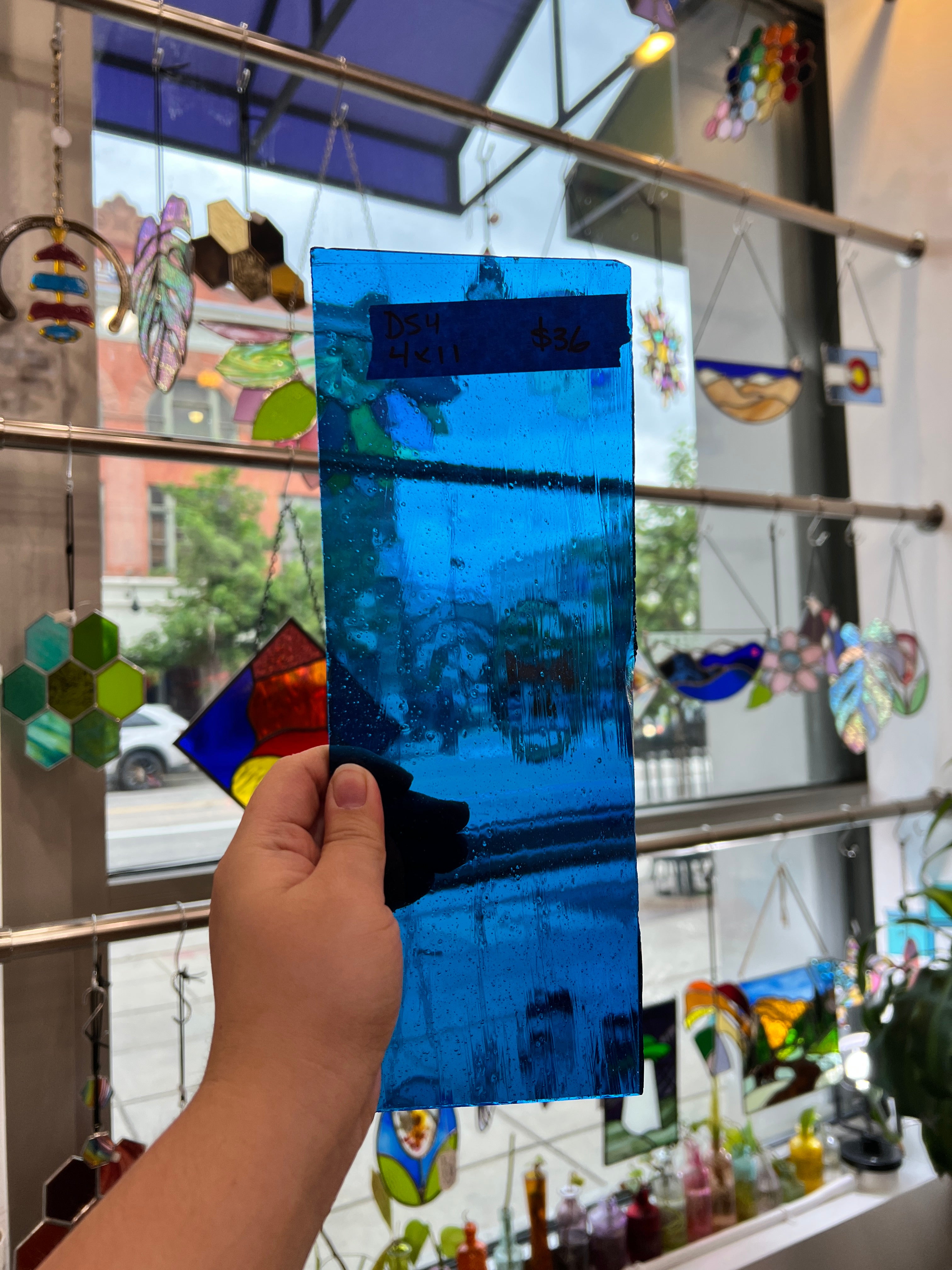 Seedy Transparent Blue Vintage Desag Sheet Glass Colorado Glassworks