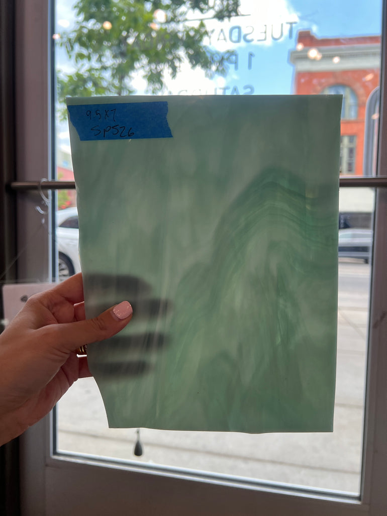 Dusty Green and White Wispy Spectrum Sheet Glass Colorado Glassworks   