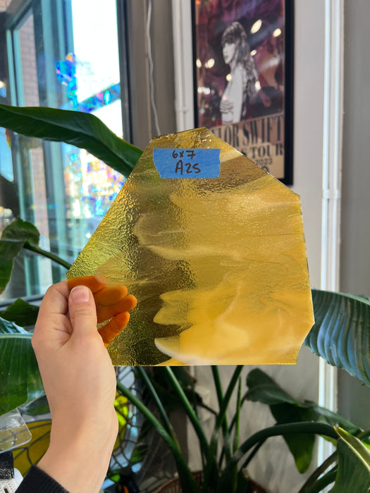 Amber White Wispy Bullseye 90 COE Sheet Glass Colorado Glassworks