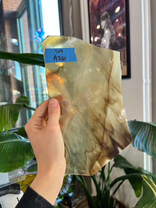 Tan White Wispy Sheet Glass Colorado Glassworks