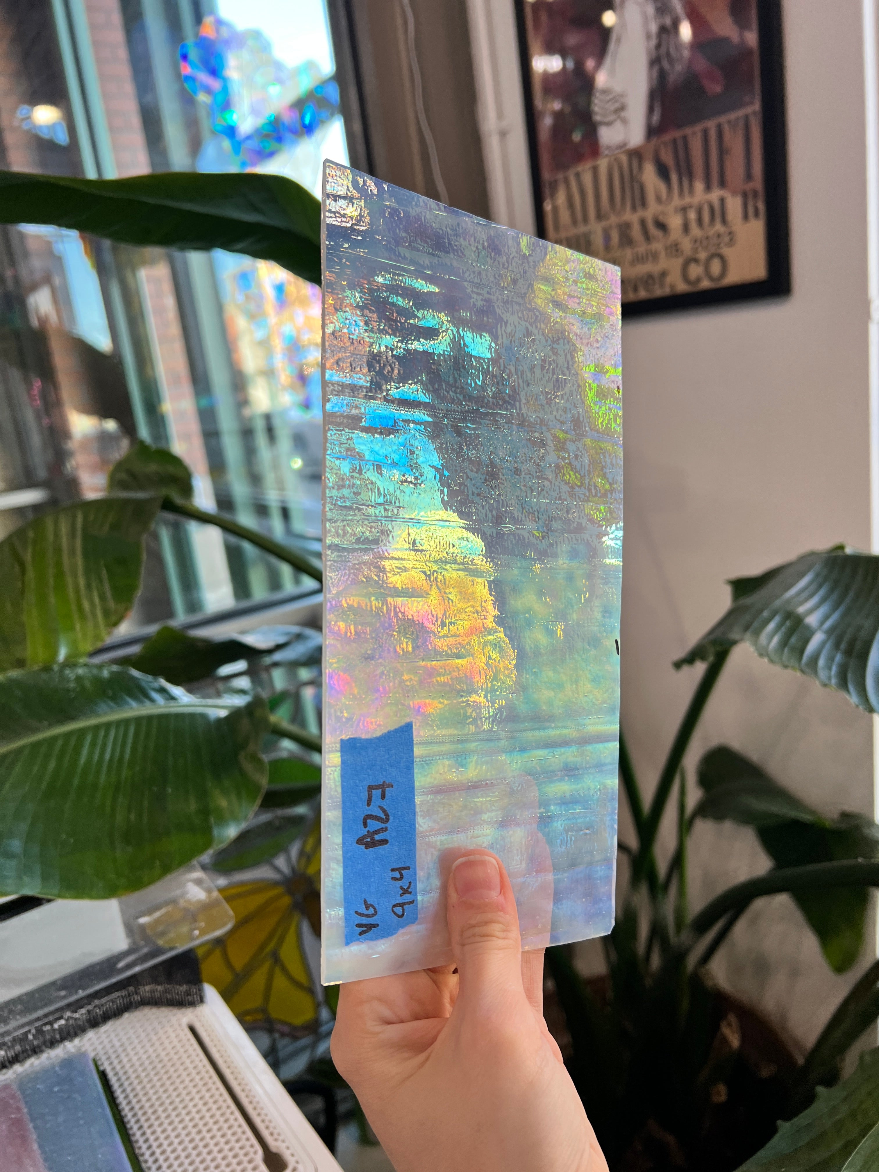 Smokey Clear & White Iridescent Mottled Youghiogheny Sheet Glass Colorado Glassworks A27 (9x4in)