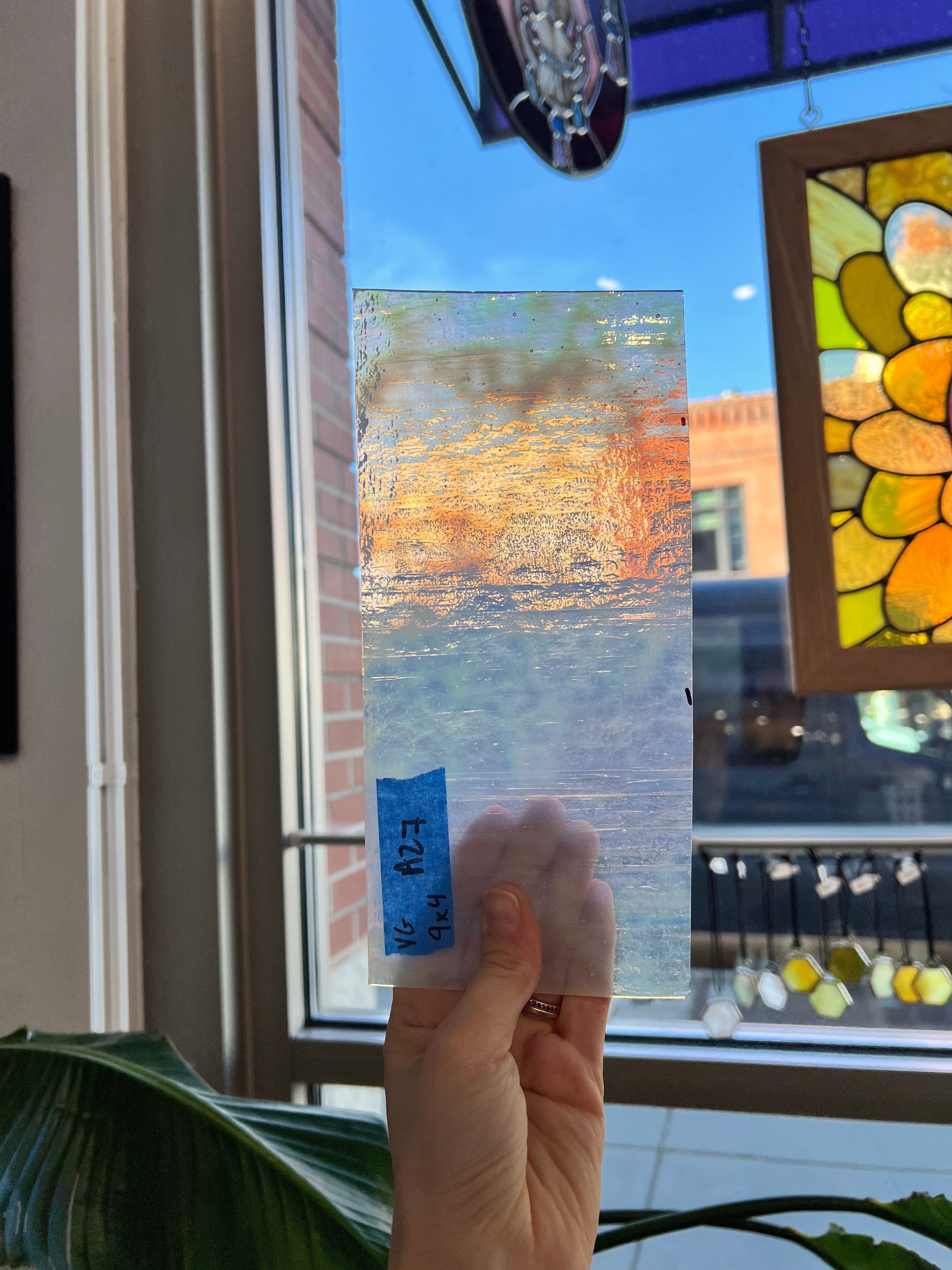 Smokey Clear & White Iridescent Mottled Youghiogheny Sheet Glass Colorado Glassworks