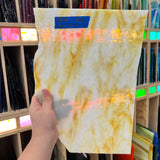 Vintage Opaque Tan White Wispy Bullseye Sheet Glass Colorado Glass Works BE584 (6 x 12.5in)