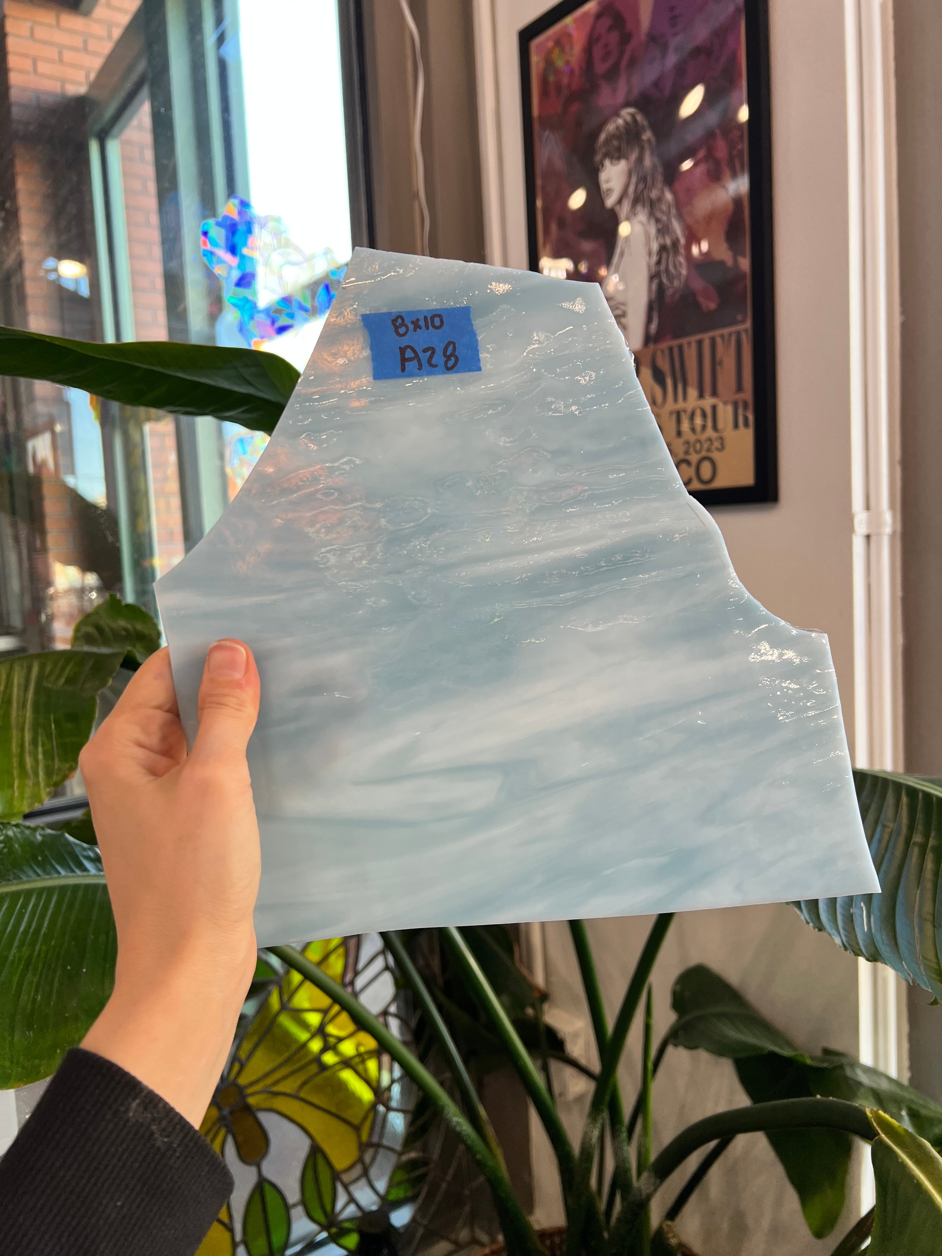 Vintage Blue White Gray Wispy Sheet Glass Bullseye