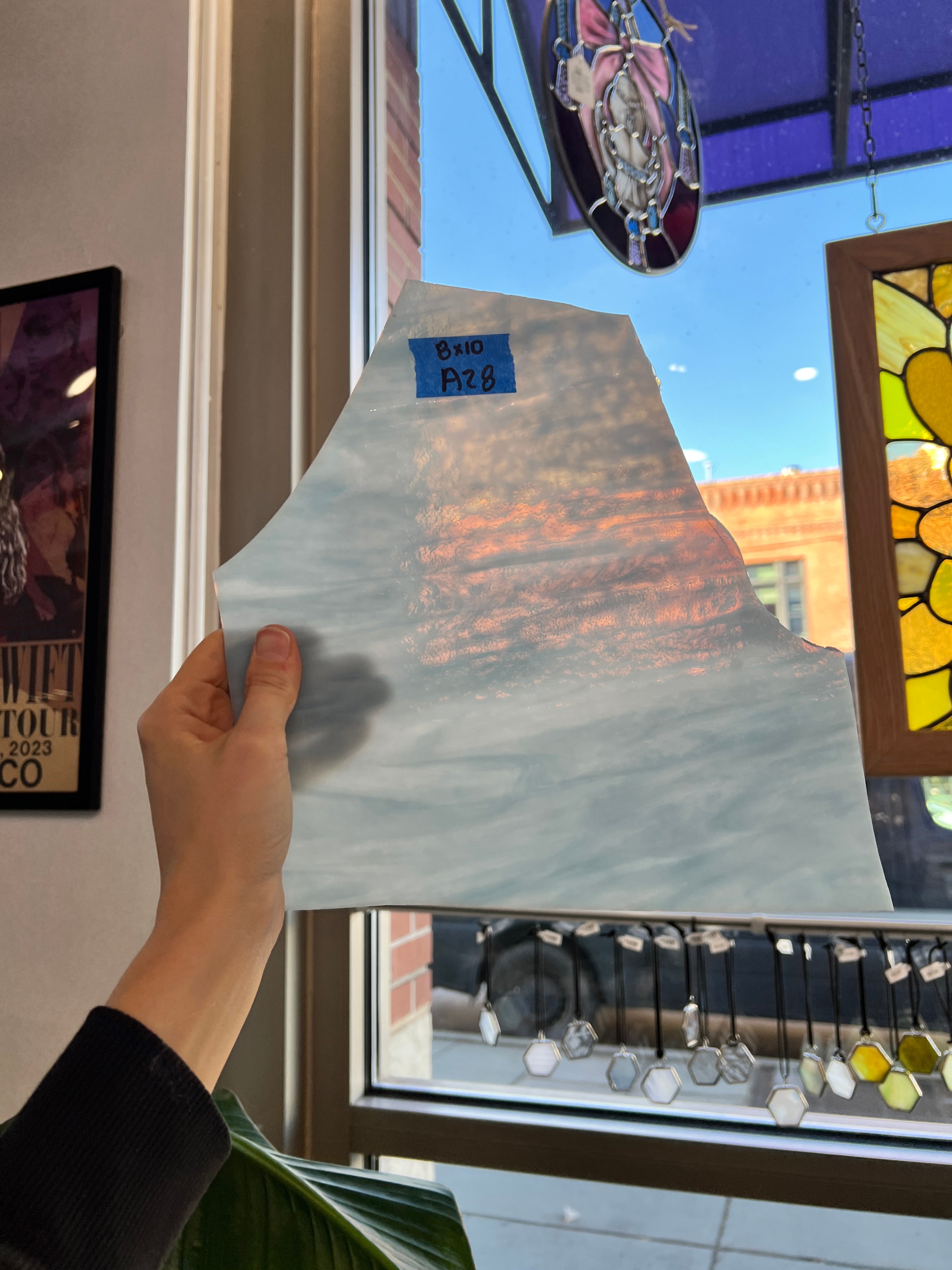 Vintage Blue White Gray Wispy Sheet Glass Bullseye