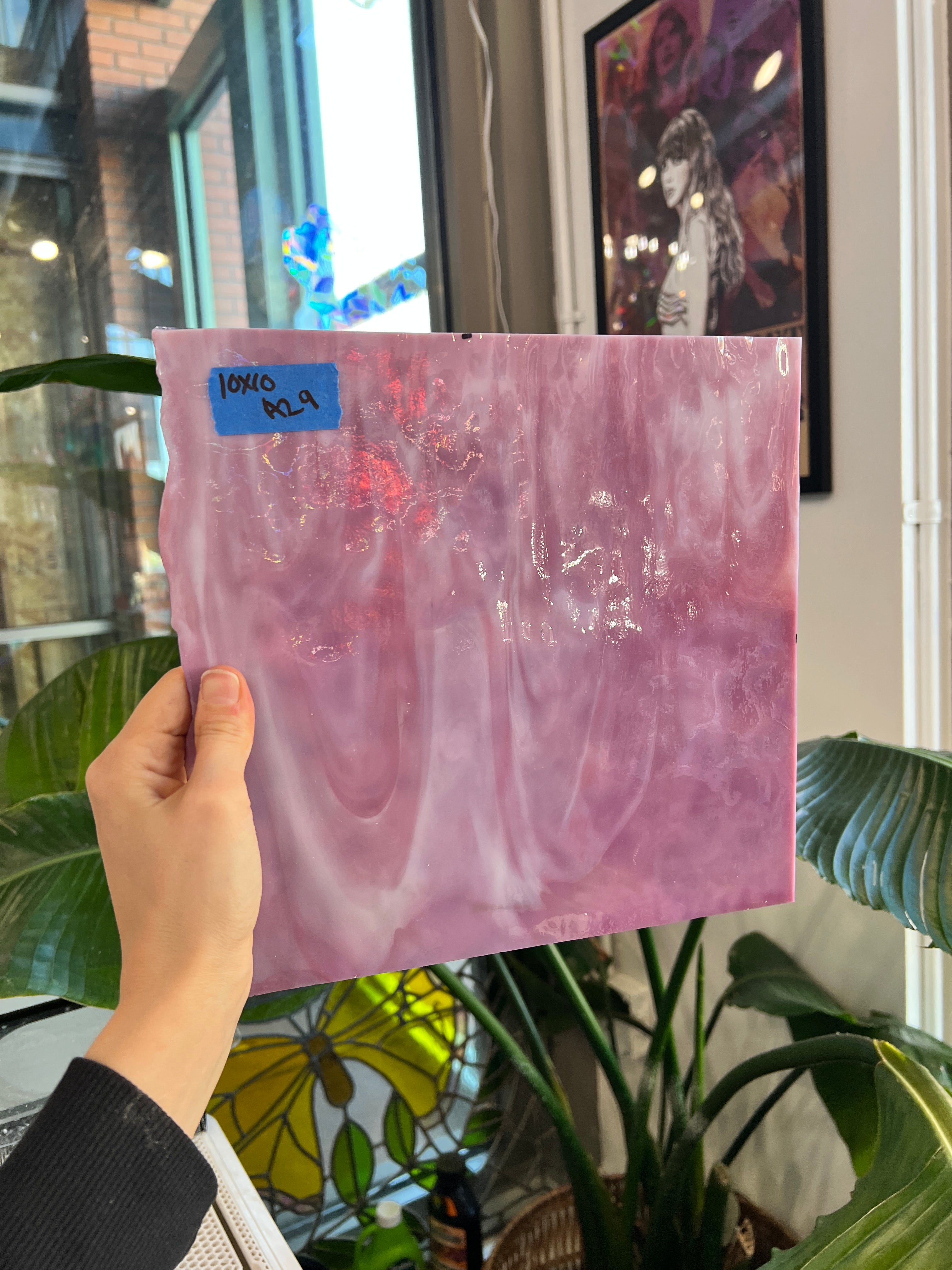 Vintage Pink Semi Mottled Bullseye Sheet Glass Colorado Glass Works A29 (10x10in)