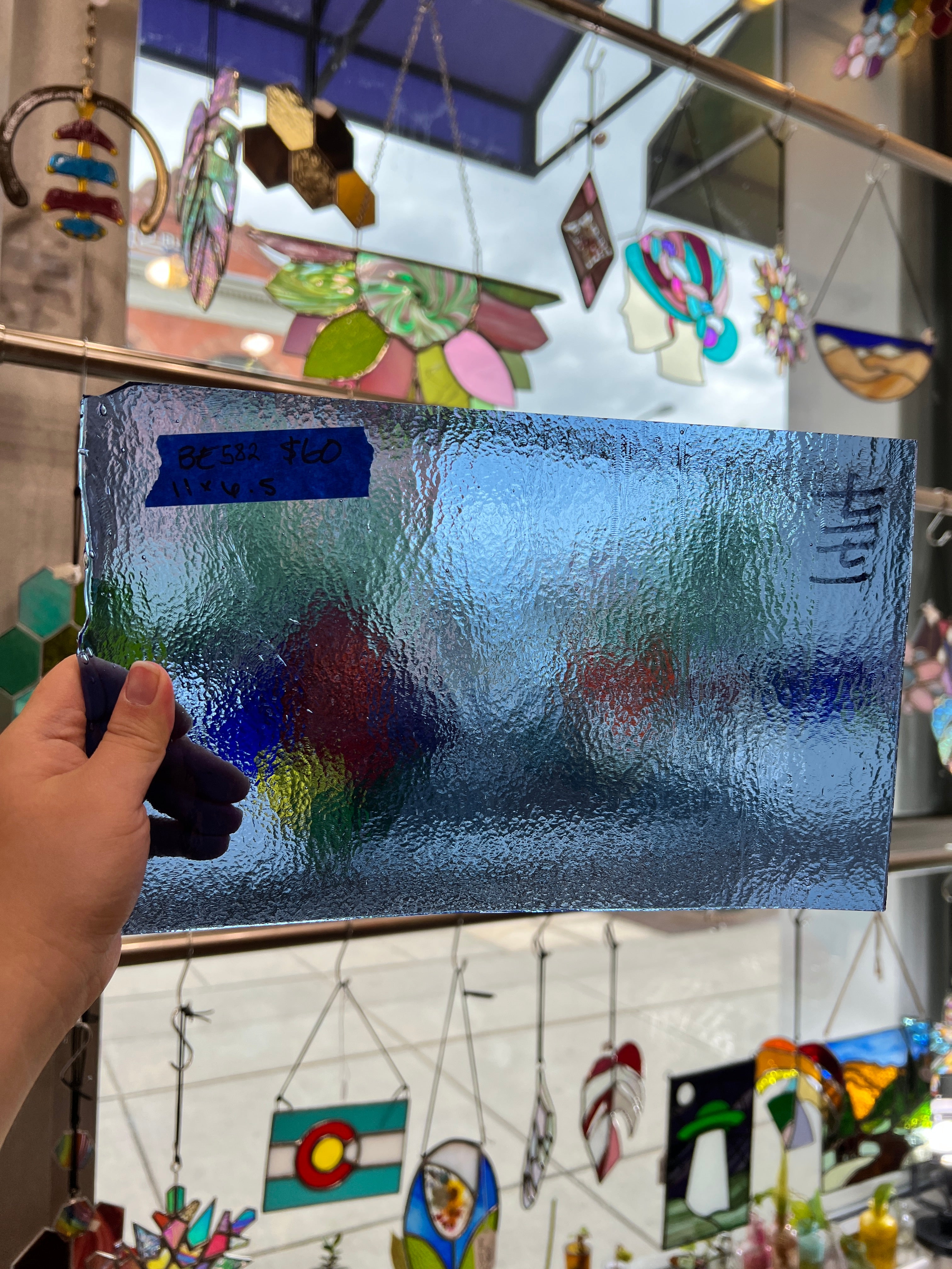 Vintage Transparent Blue Bullseye Sheet Glass Colorado Glass Works