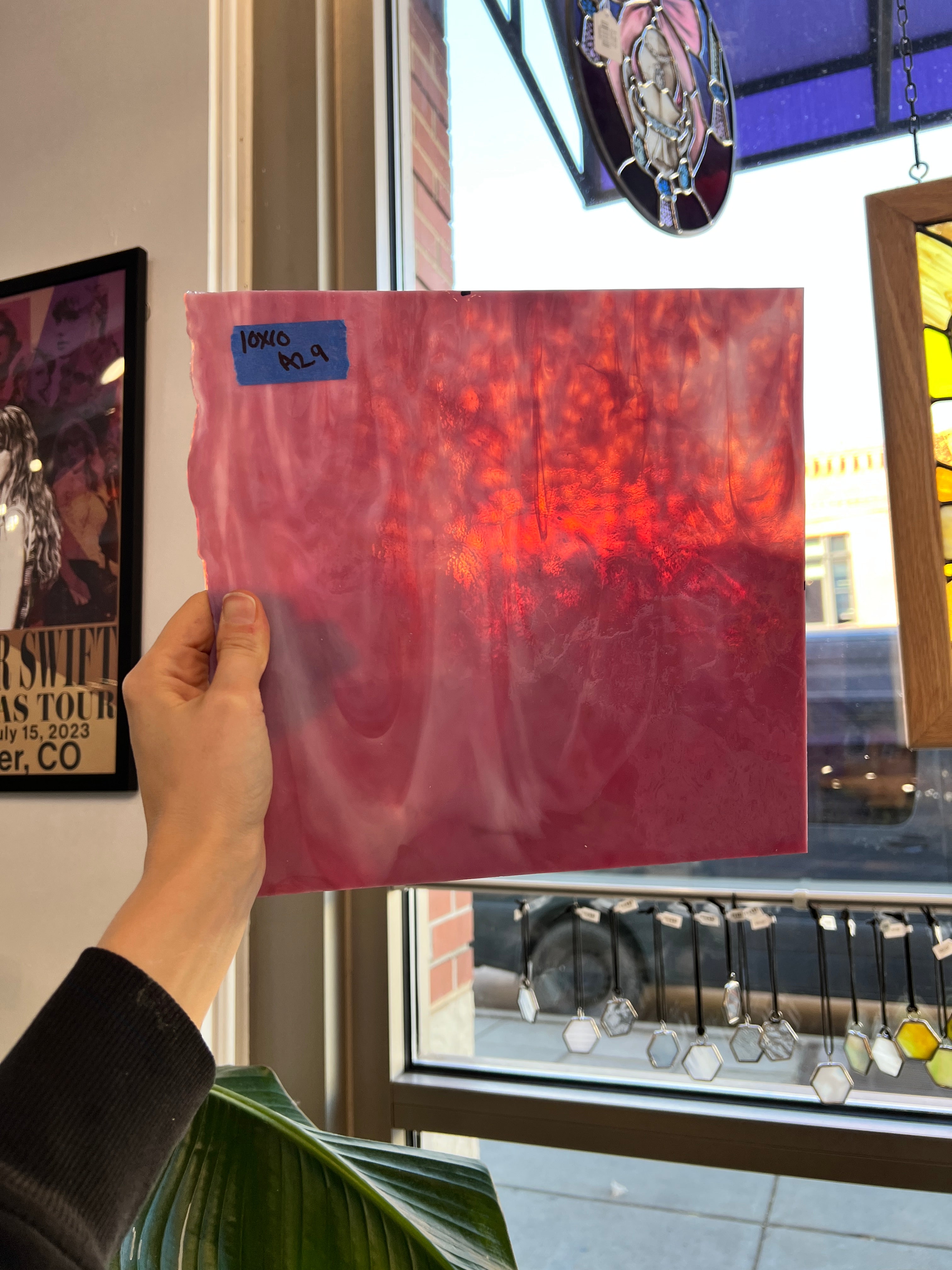 Vintage Pink Semi Mottled Bullseye Sheet Glass Colorado Glass Works