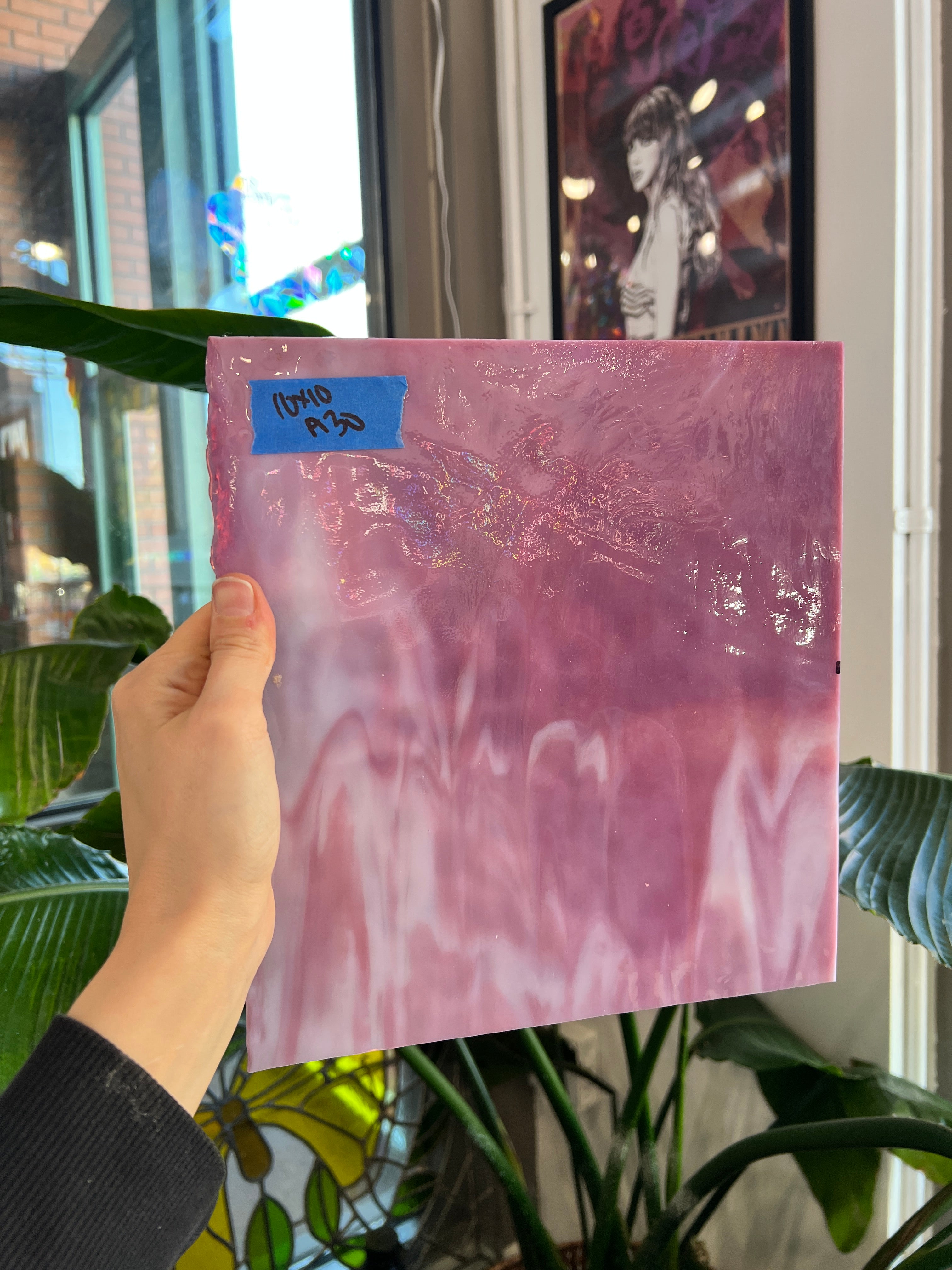 Vintage Pink Semi Mottled Bullseye Sheet Glass Colorado Glass Works A30 (10x10in)