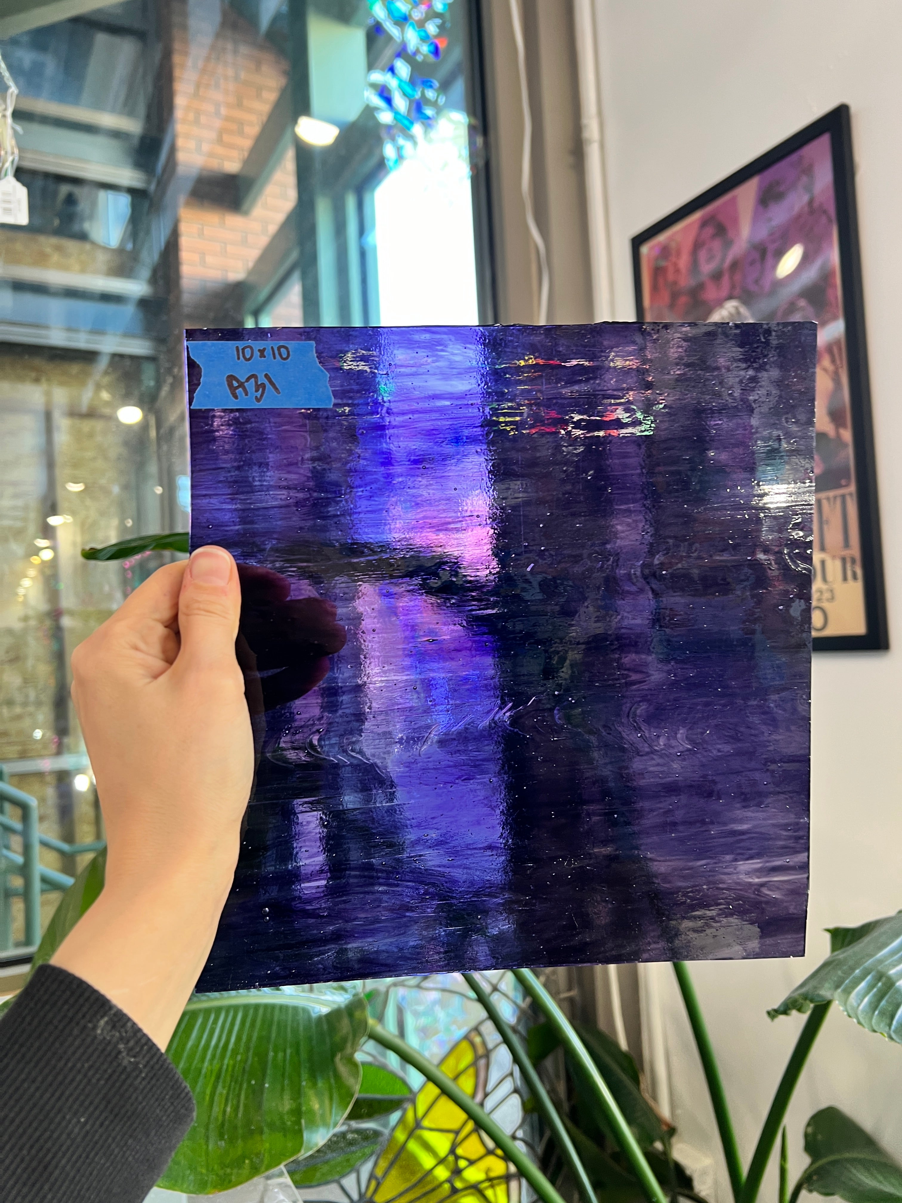 Dark Purple Clear Wispy Kokomo Sheet Glass Kokomo A31 (10x10in)