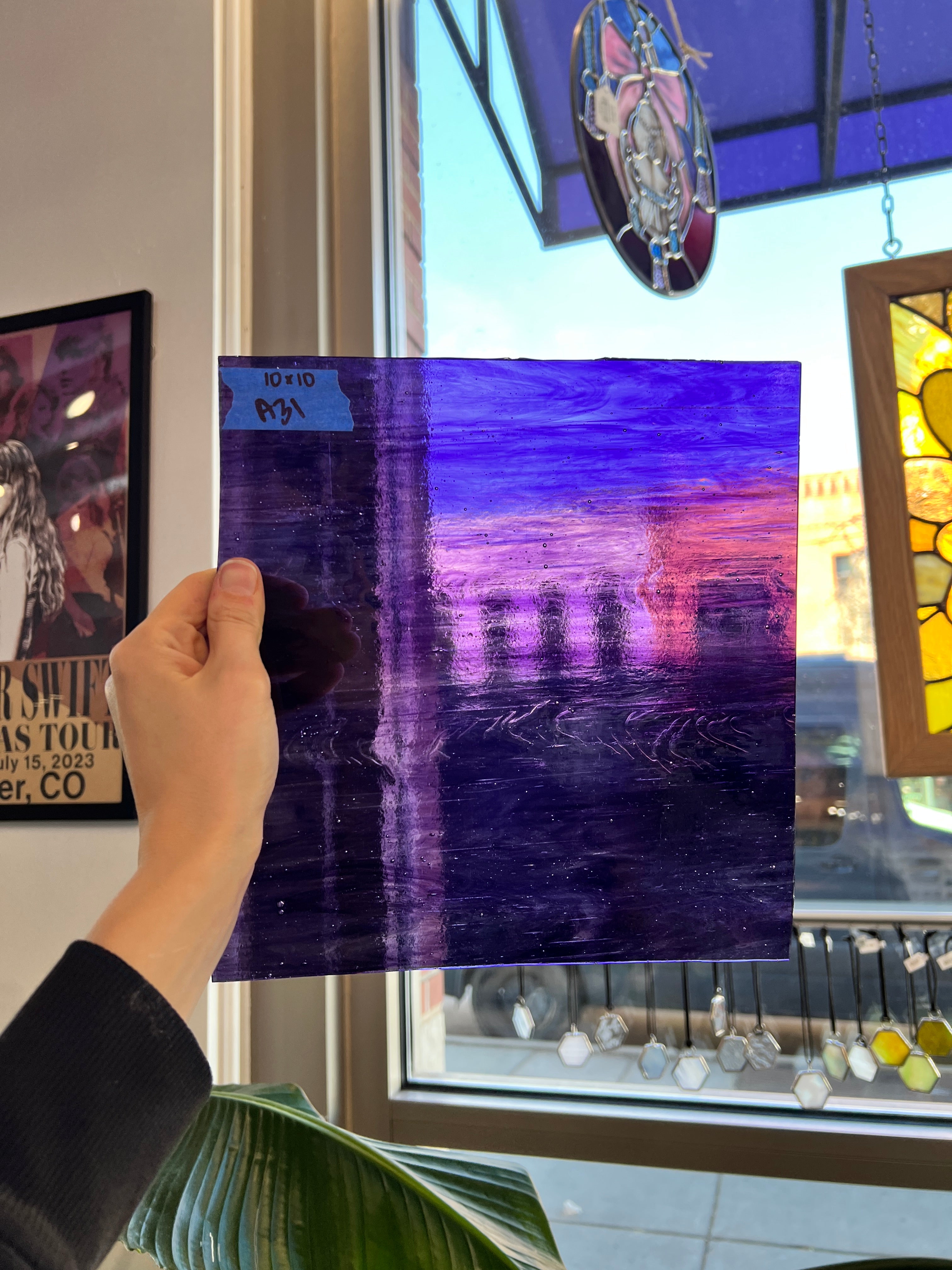 Dark Purple Clear Wispy Kokomo Sheet Glass Kokomo