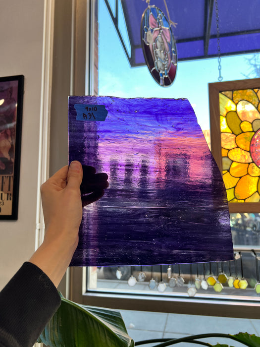 Dark Purple Clear Wispy Kokomo Sheet Glass Kokomo