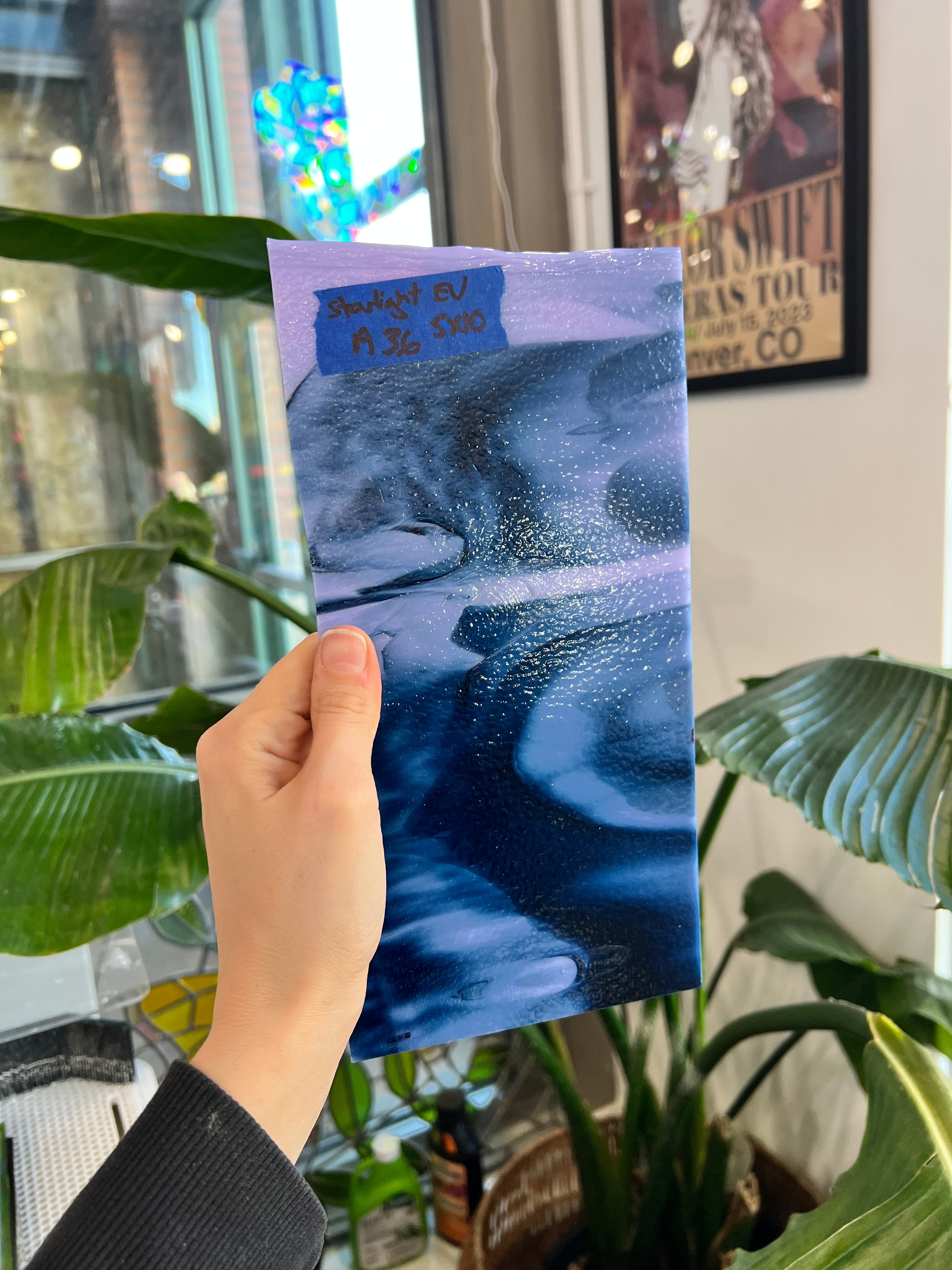 Bullseye Starlight Lavender Fusible 90 COE Aventurine Blue Colorado Glass Works 10x5in (BE-72322093)