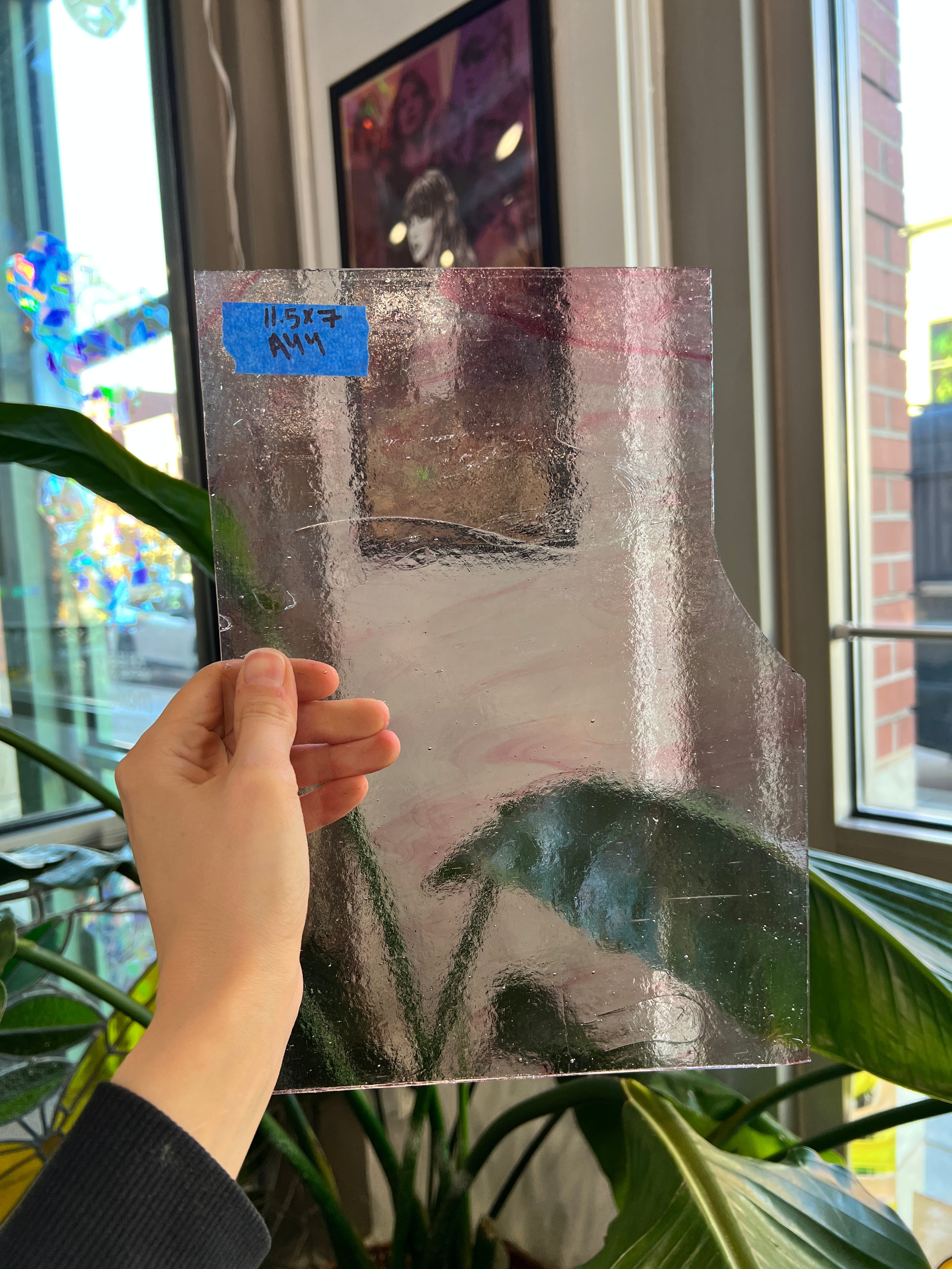 Clear Light Pink Wispy Kokomo Sheet Glass Colorado Glassworks A44 (11.5x7in)