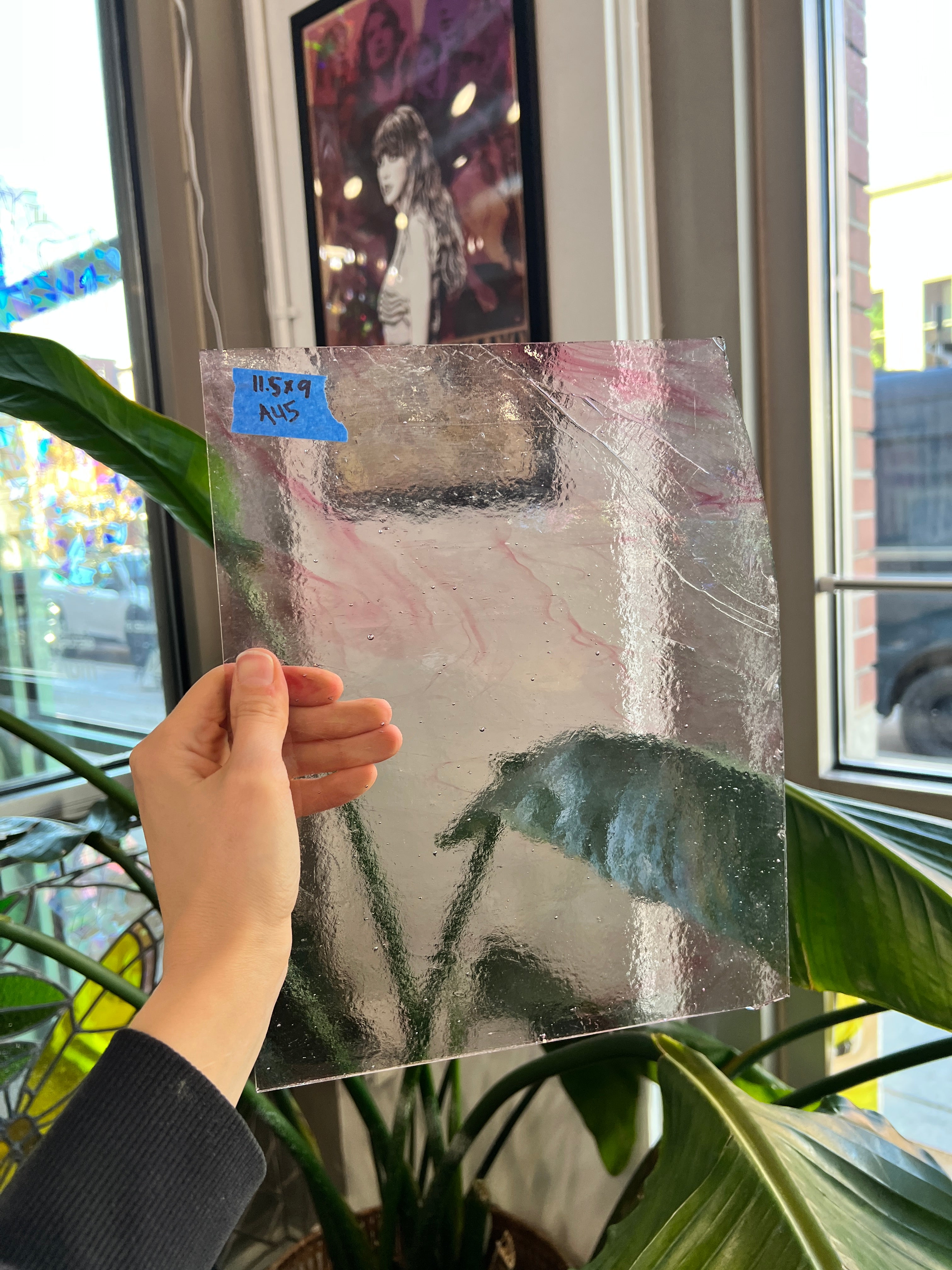 Clear Light Pink Wispy Kokomo Sheet Glass Colorado Glassworks A45 (11.5x9in)