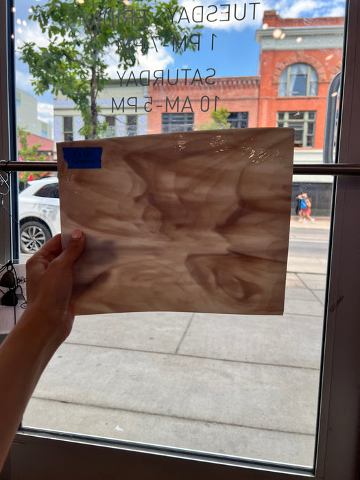 Vintage Light Brown White Wispy Spectrum Sheet Glass Colorado Glassworks   