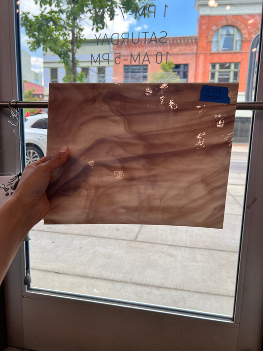 Vintage Light Brown White Wispy Spectrum Sheet Glass Colorado Glassworks   