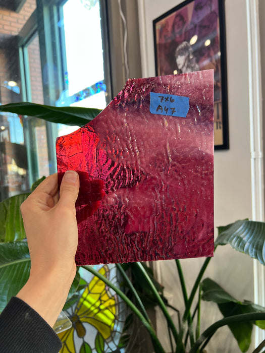 Cranberry Pink, Gold Purple, White Mix Ripple Bullseye Fusible 90 COE Sheet Glass Colorado Glassworks A47 (7x6in)