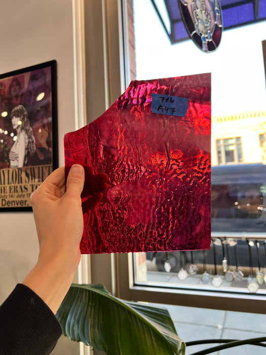 Cranberry Pink, Gold Purple, White Mix Ripple Bullseye Fusible 90 COE Sheet Glass Colorado Glassworks