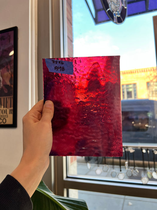 Cranberry Pink, Gold Purple, White Mix Ripple Bullseye Fusible 90 COE Sheet Glass Colorado Glassworks