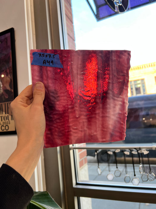 Cranberry Pink, Gold Purple, White Mix Ripple Bullseye Fusible 90 COE Sheet Glass Colorado Glassworks