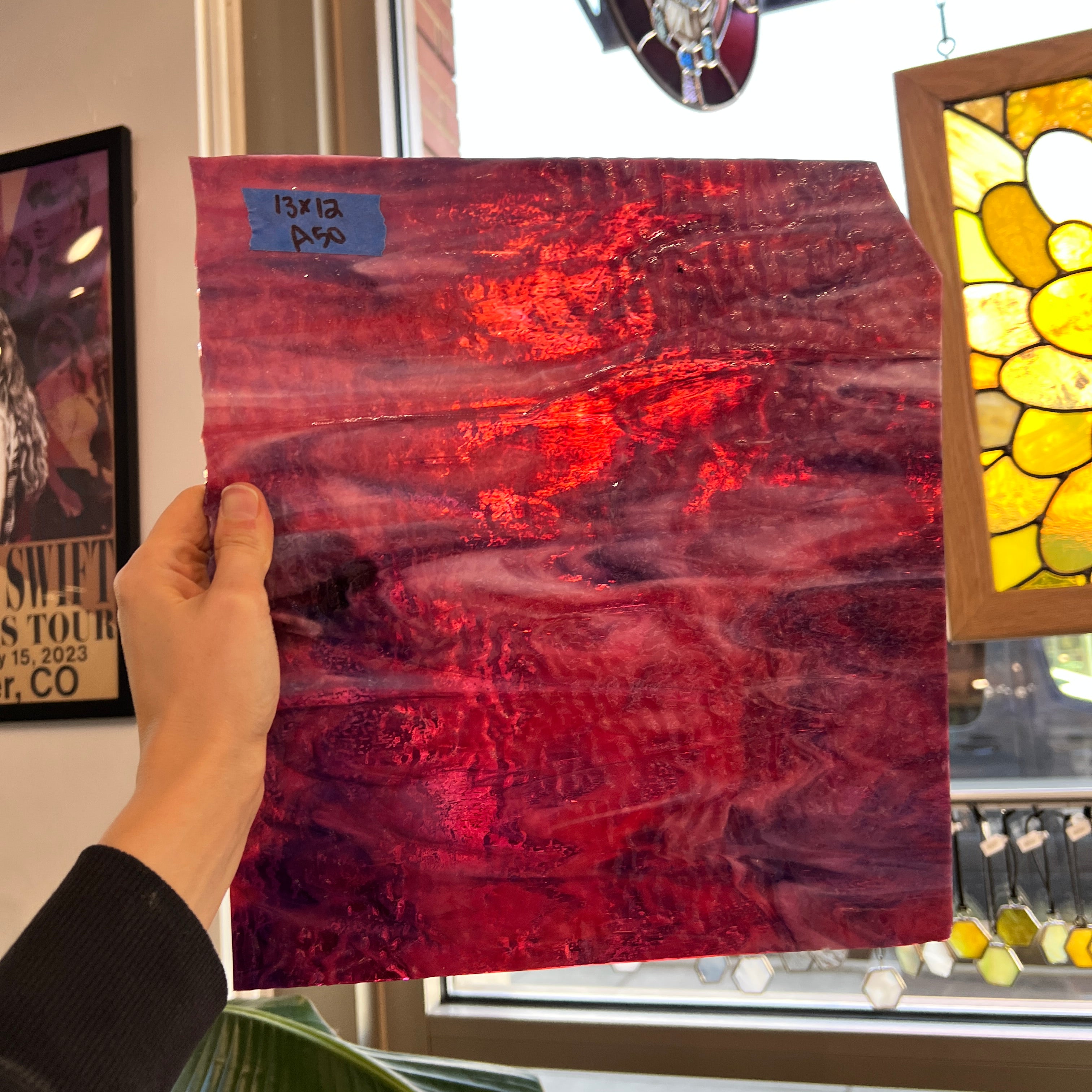 Cranberry Pink, Gold Purple, White Mix Ripple Bullseye Fusible 90 COE Sheet Glass Colorado Glassworks
