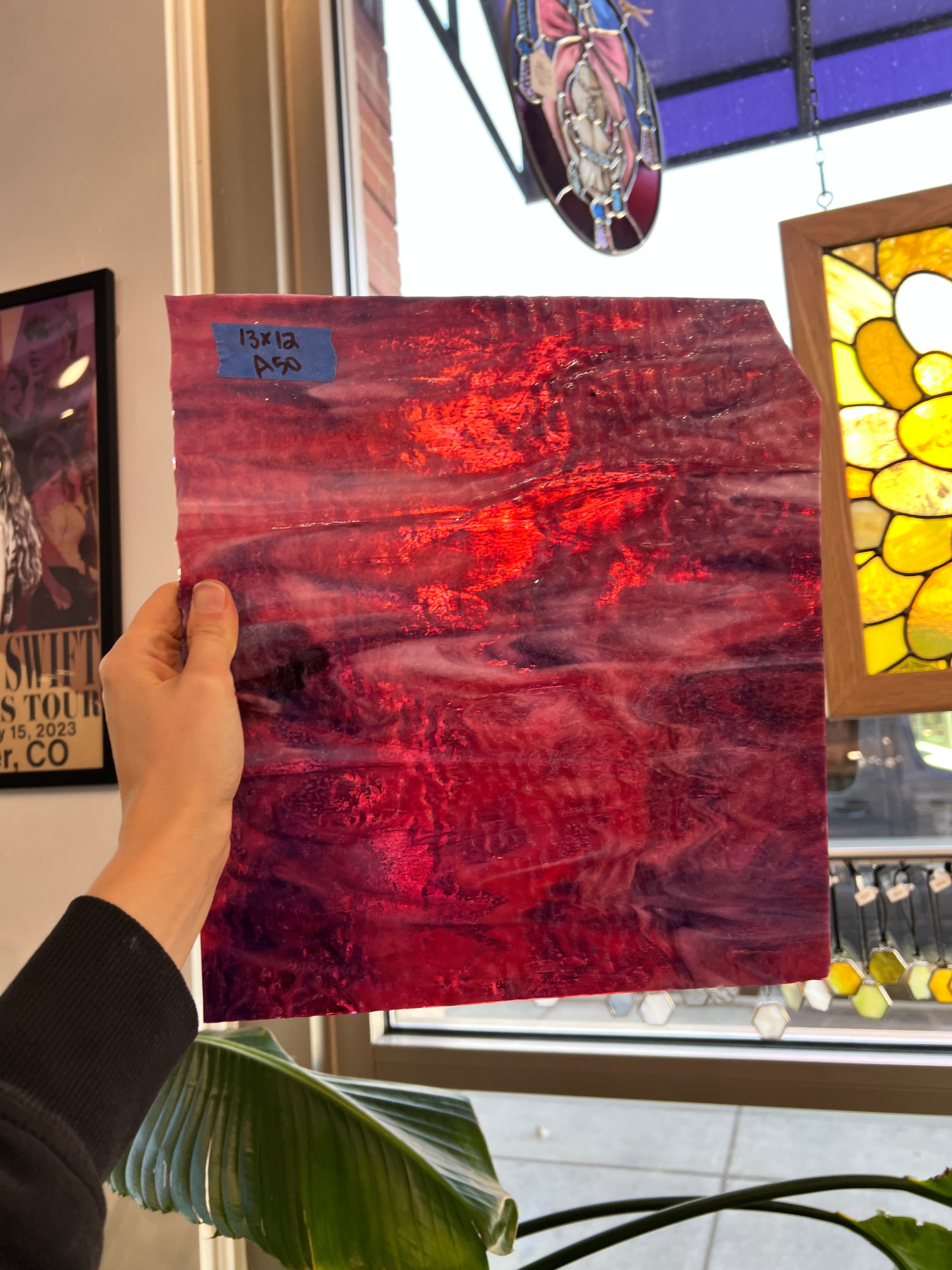 Cranberry Pink, Gold Purple, White Mix Ripple Bullseye Fusible 90 COE Sheet Glass Colorado Glassworks