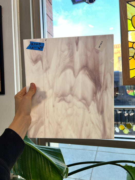 Mauve White Wispy Spectrum Sheet Glass Colorado Glassworks