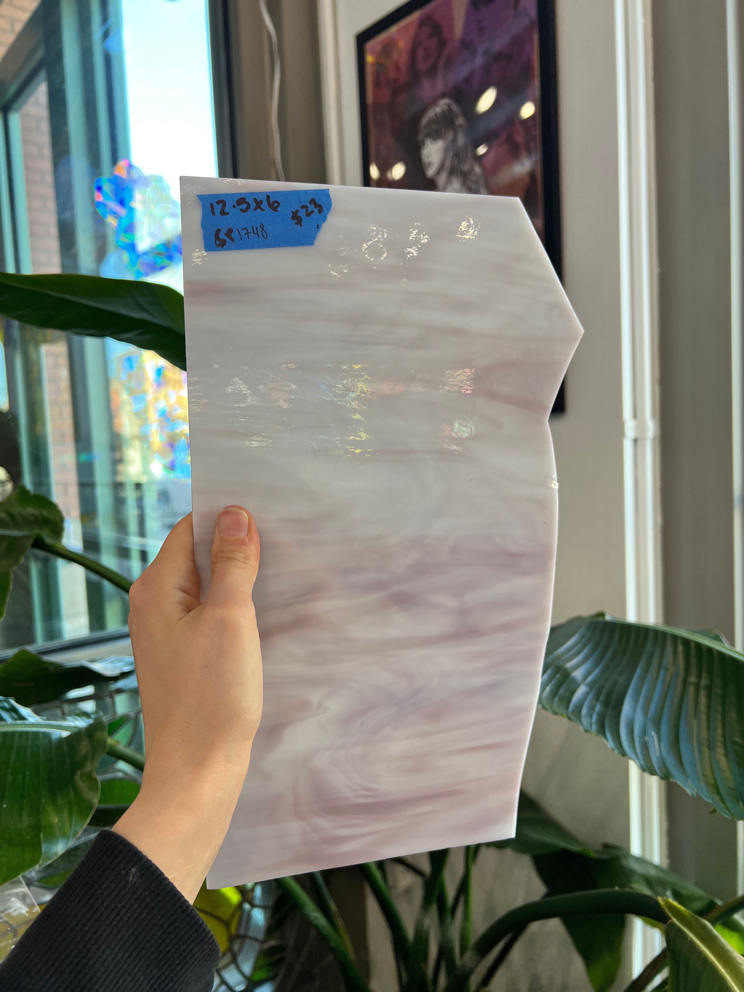 Mauve White Wispy Spectrum Sheet Glass Colorado Glassworks SP1748 (12.5x6in)