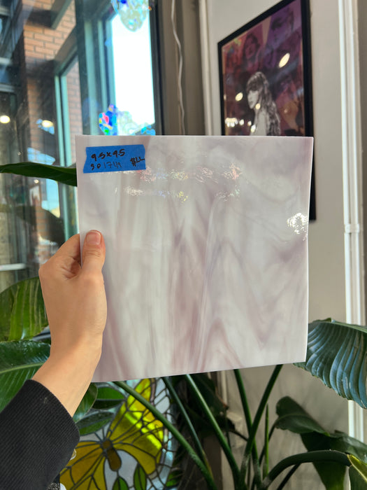 Mauve White Wispy Spectrum Sheet Glass Colorado Glassworks SP1749 (9.5x9.5in)