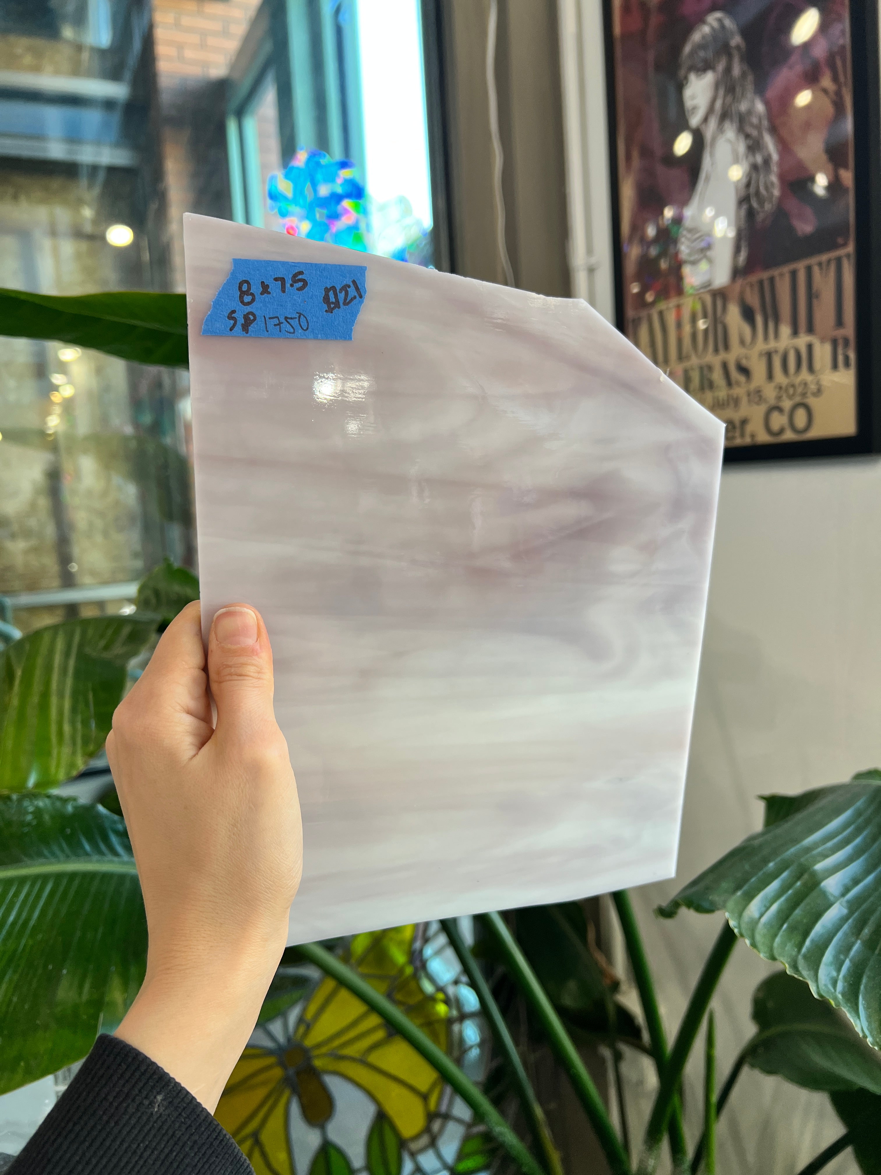 Mauve White Wispy Spectrum Sheet Glass Colorado Glassworks SP1750 (8x7.5in)