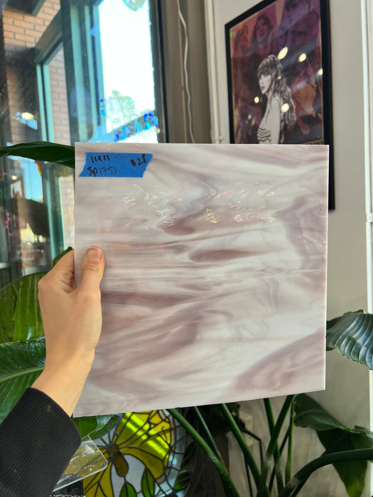 Mauve White Wispy Spectrum Sheet Glass Colorado Glassworks SP1751 (11x11in)