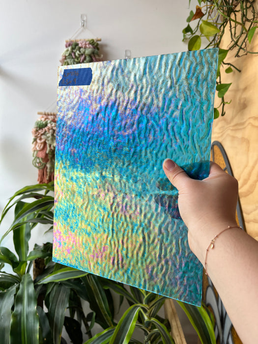Iridescent Blue Tight Ripple Wissmach Sheet Glass Colorado Glass Works