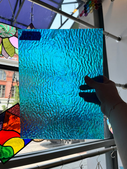 Iridescent Blue Tight Ripple Wissmach Sheet Glass Colorado Glass Works