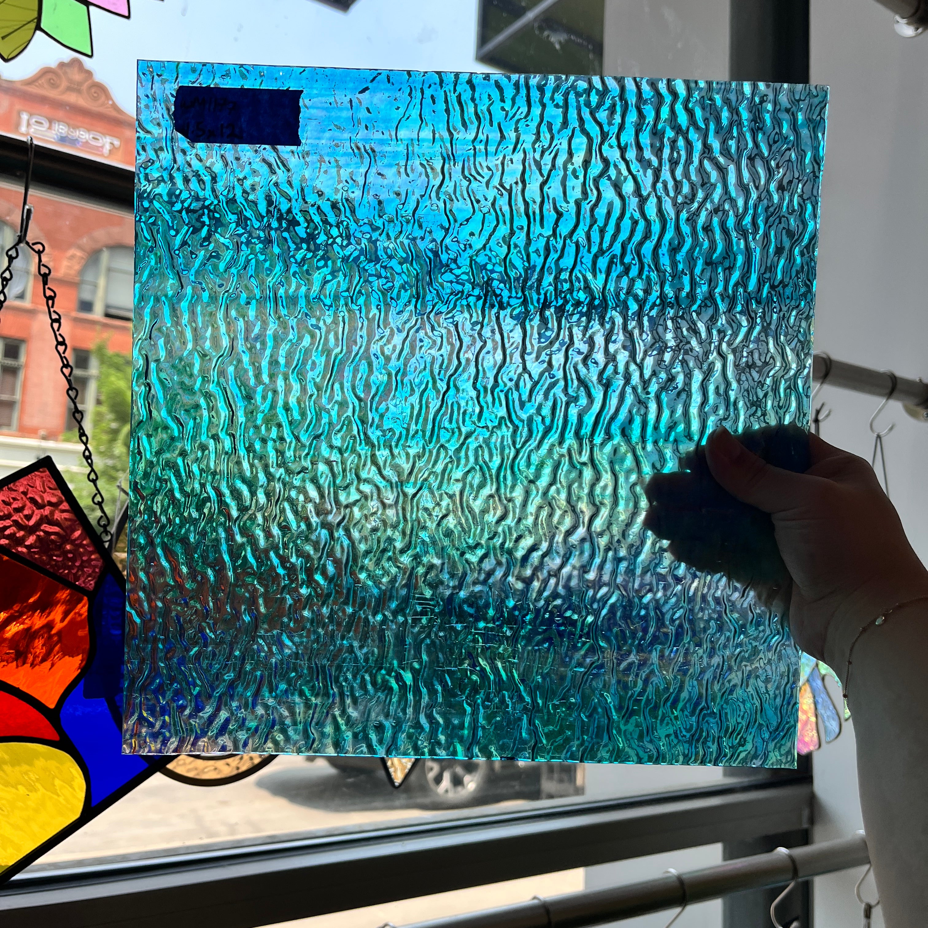 Iridescent Blue Tight Ripple Wissmach Sheet Glass Colorado Glass Works
