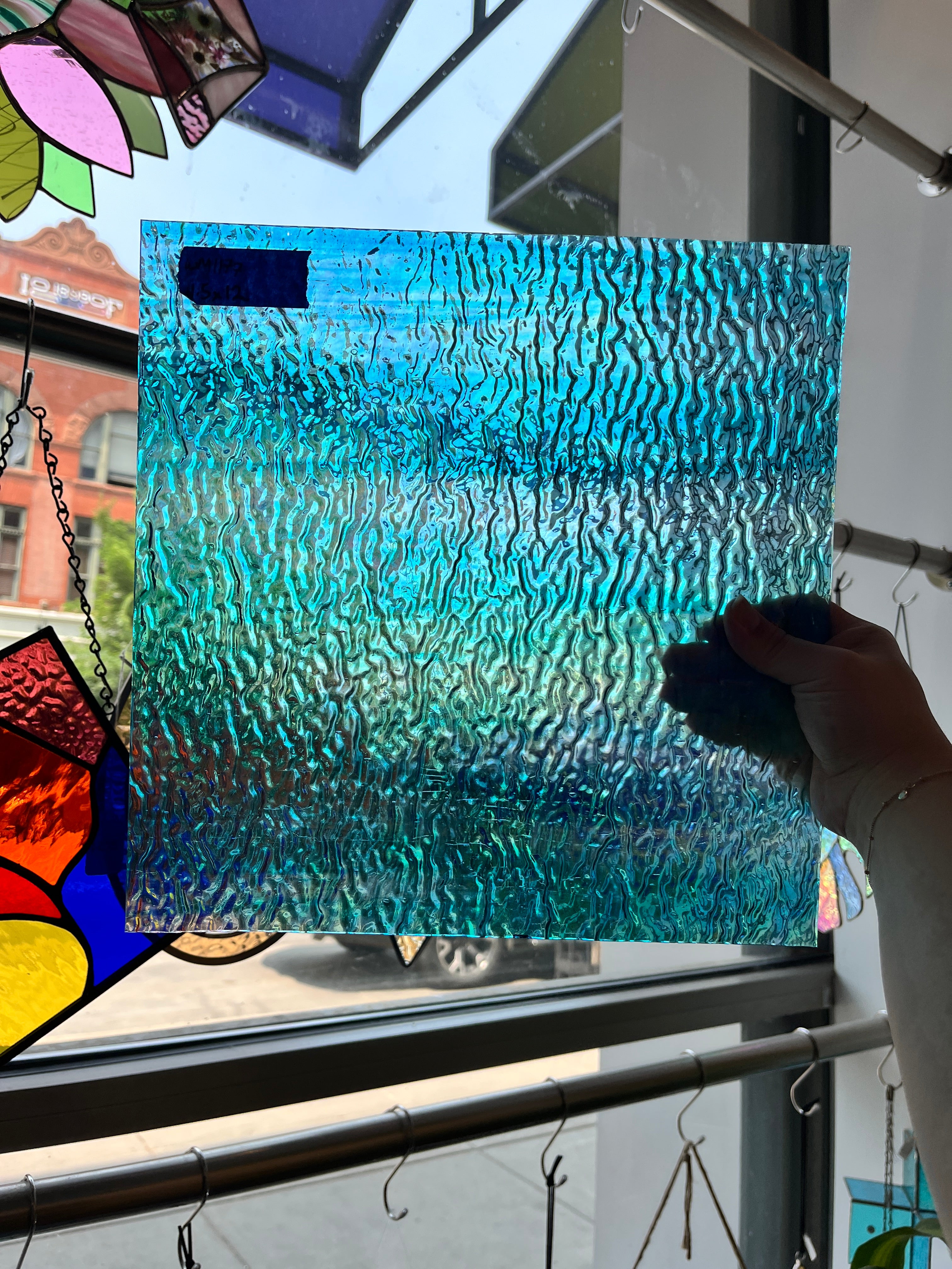 Iridescent Blue Tight Ripple Wissmach Sheet Glass Colorado Glass Works