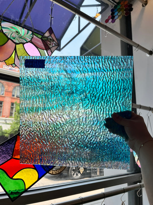 Iridescent Blue Tight Ripple Wissmach Sheet Glass Colorado Glass Works