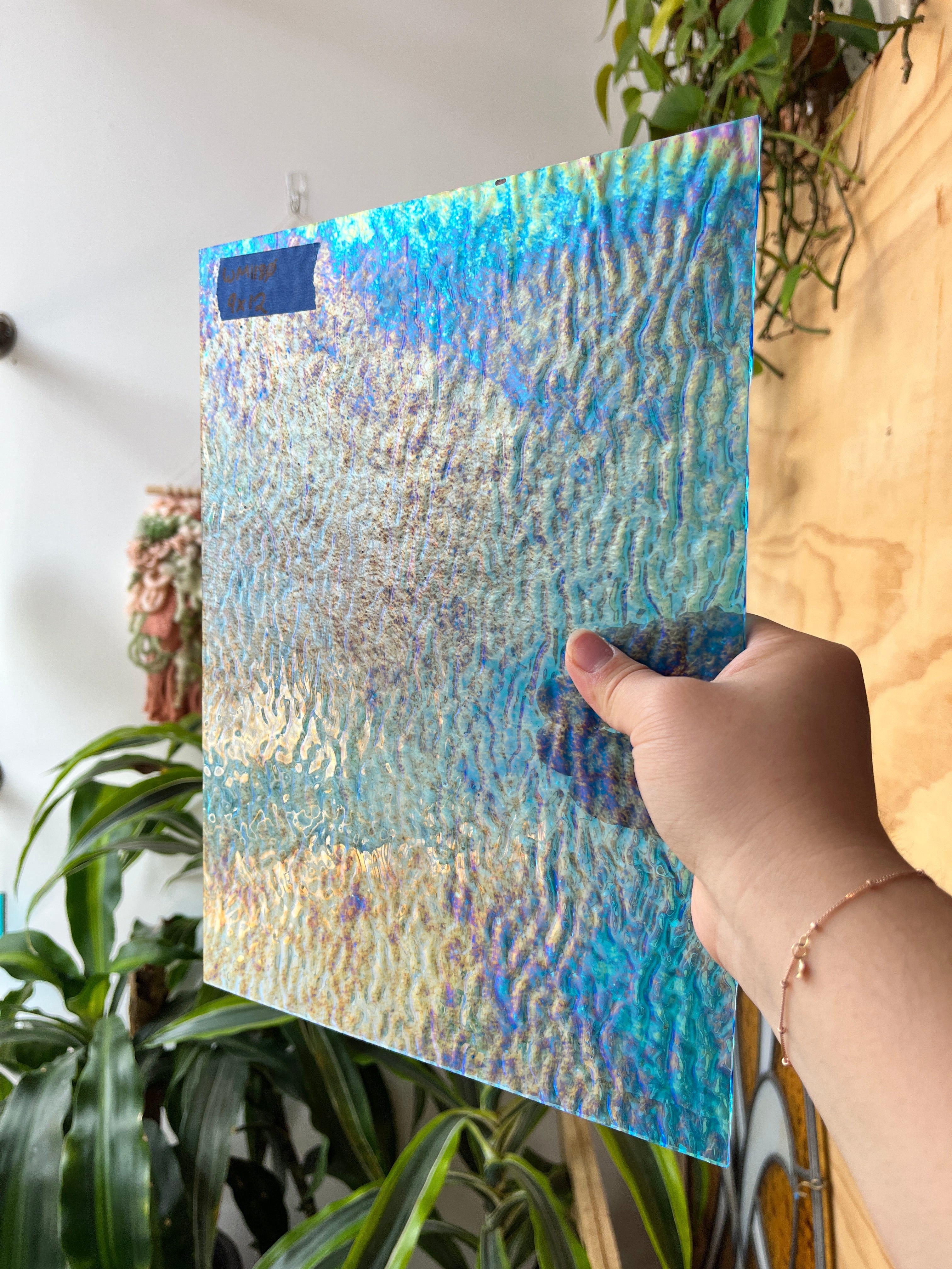 Iridescent Blue Tight Ripple Wissmach Sheet Glass Colorado Glass Works WM1180 (9x12in)