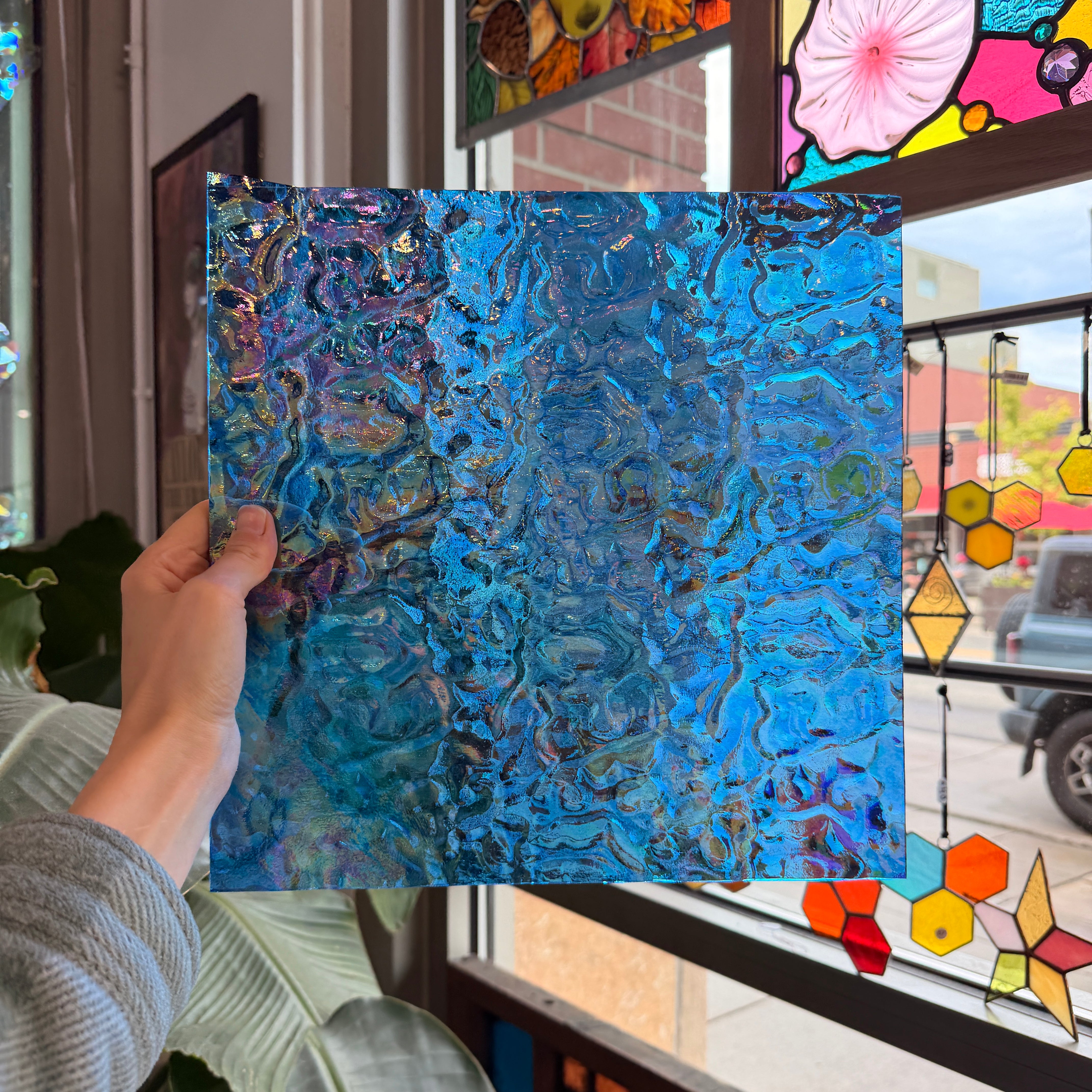 Dreamy Blue Lake Flemish Iridescent Wissmach Sheet Glass