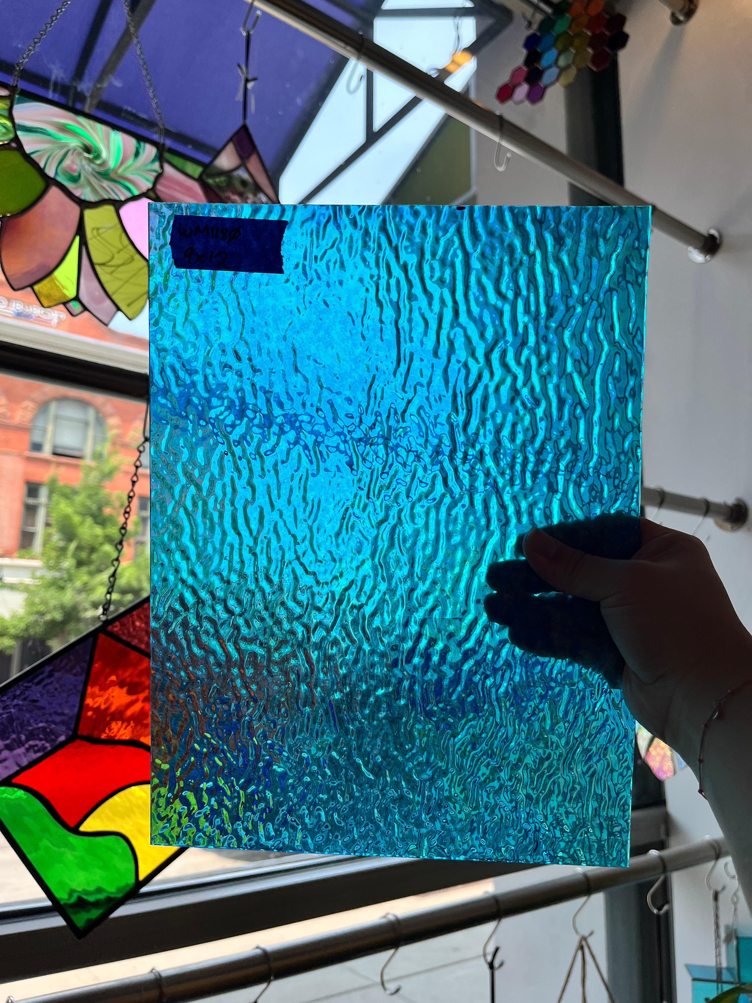 Iridescent Blue Tight Ripple Wissmach Sheet Glass Colorado Glass Works