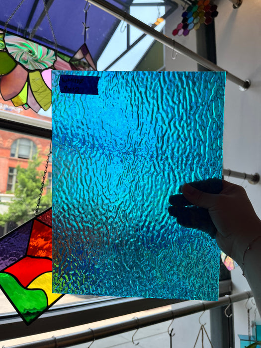Iridescent Blue Tight Ripple Wissmach Sheet Glass Colorado Glass Works